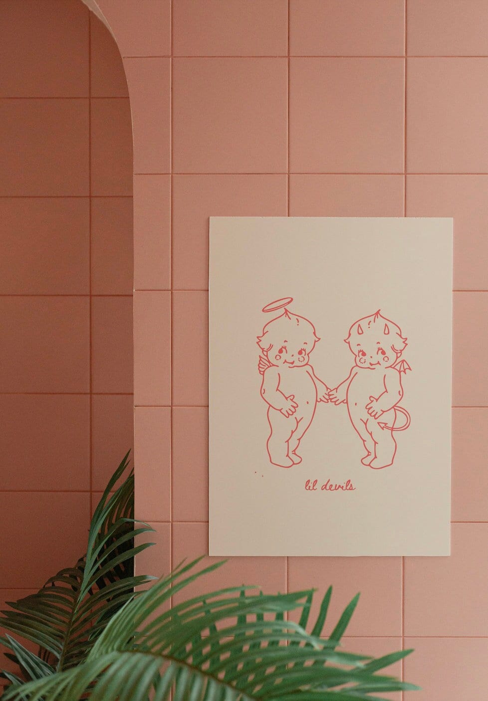 Lil Devil Cartoon Art, Digital Art, Cute Angel Devil Art, Retro Decor, Funny Wall Art, Vintage Cartoon Art, Y2K Girly Decor, Kewpie Wall Art