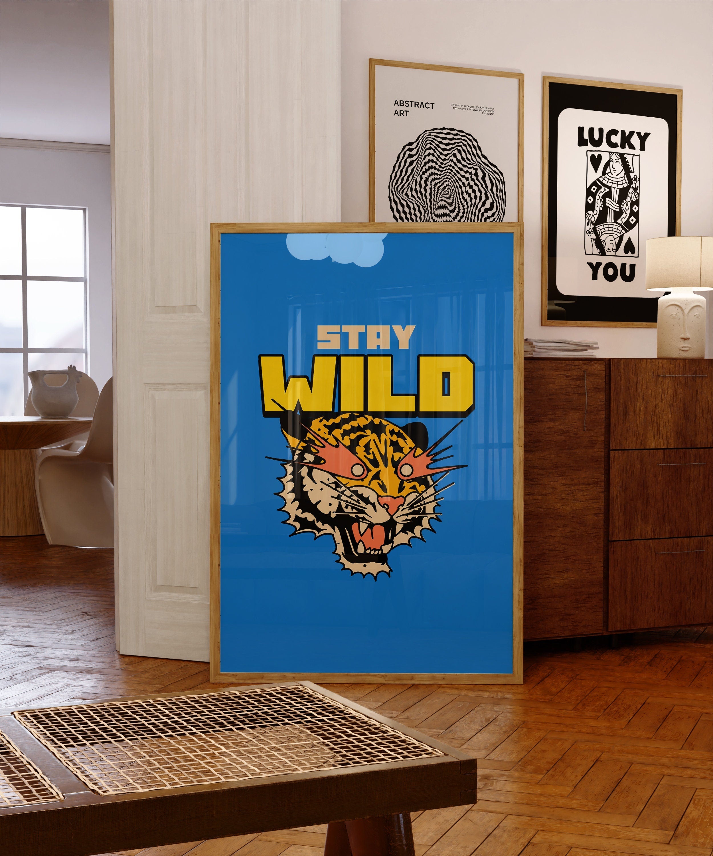 Digital Prints, Trendy Tiger Prints, Tiger Art Print, Funky Art Prints, Dorm Decor, Digital download, Kids Room Art, Minimal Animal Poster