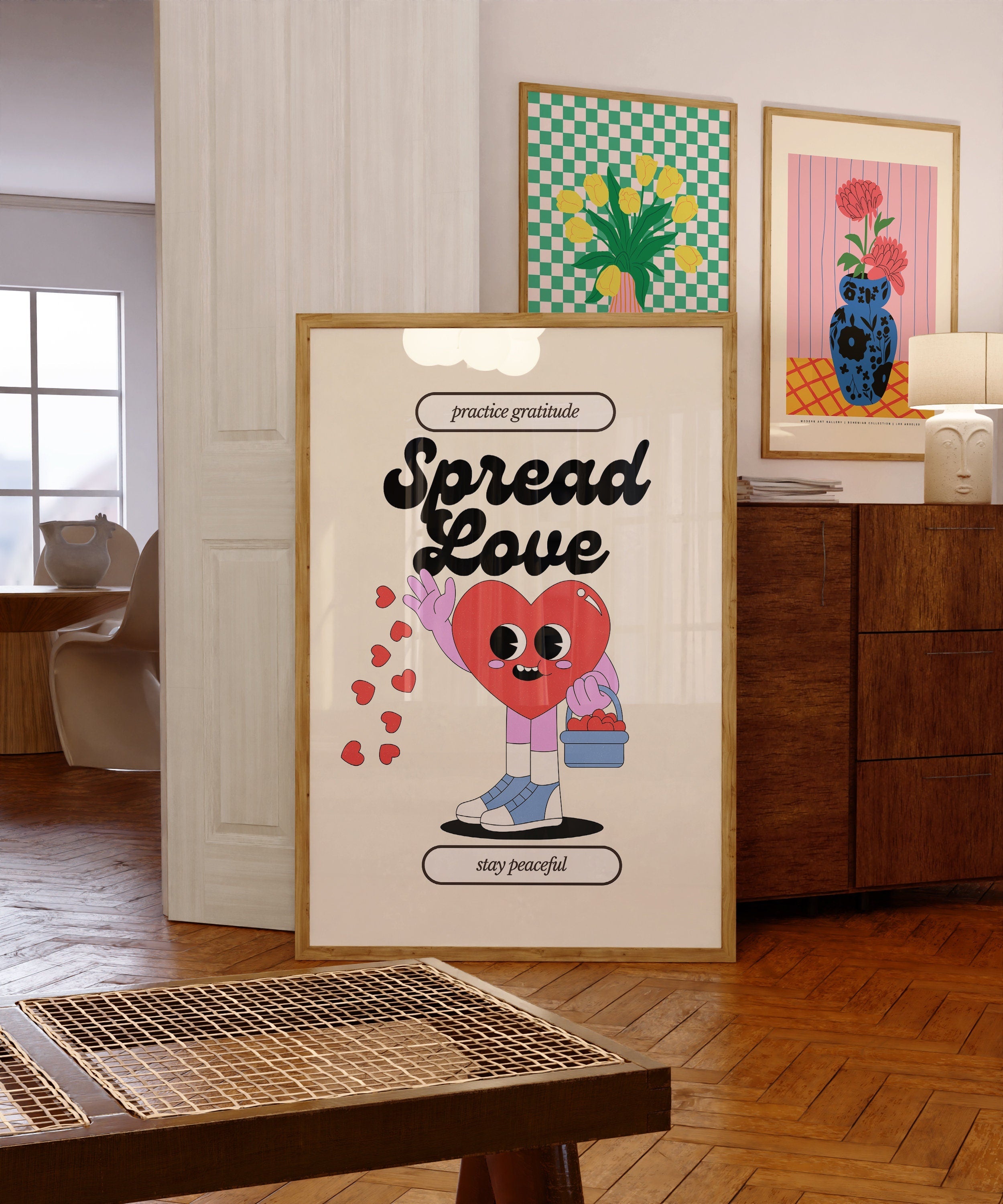 Spread Love-Digital Download-Oversized Wall Art-Downloadable Print-Heart Art Print-Retro Character Art-Trendy Posters-Vintage Mascot Art