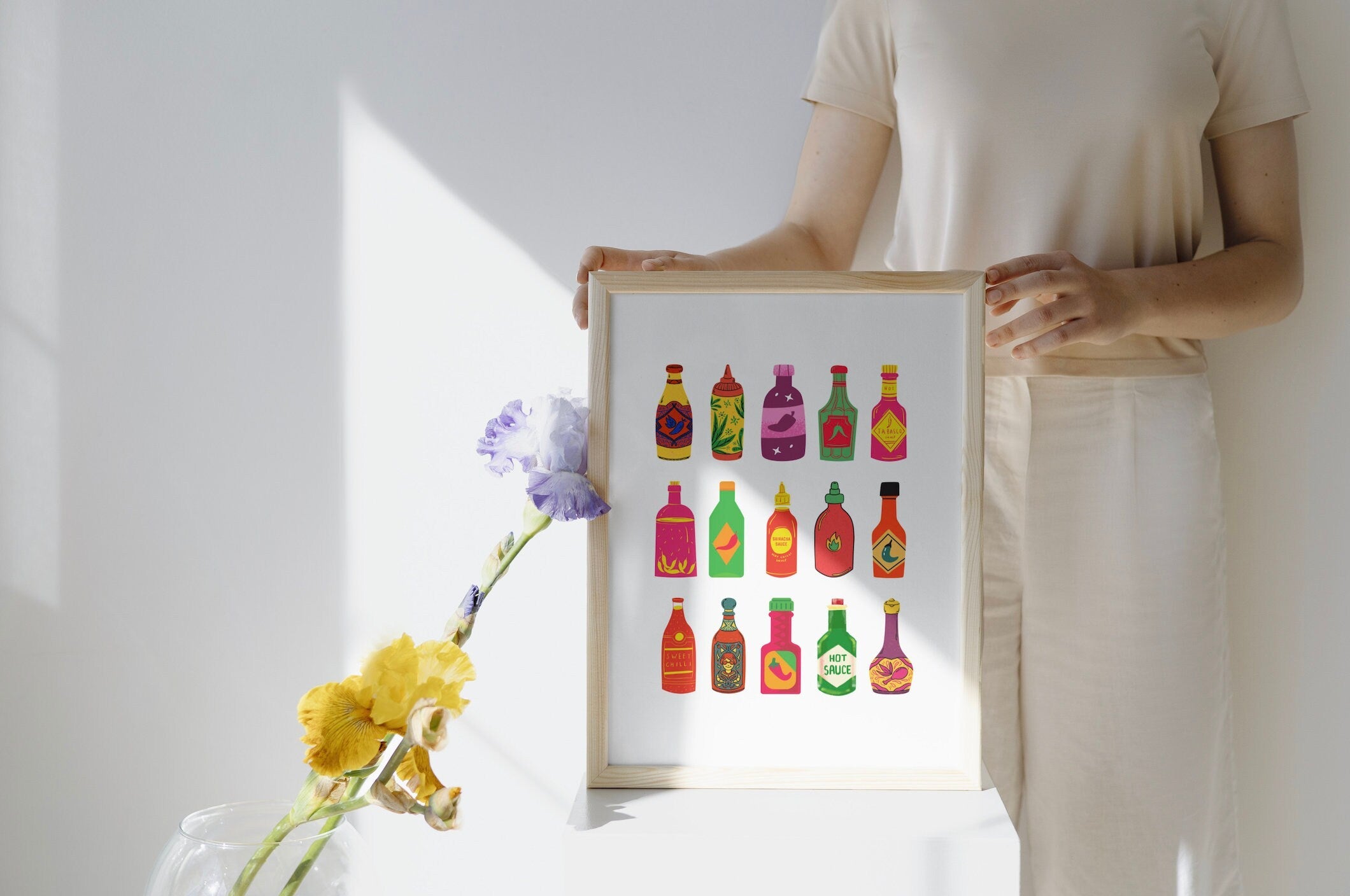 Hot Sauce Art, Digital Download,Kitchen Wall Art Print,Digital Food Art Print,Trendy Wall Art Print,Kitchen Printables, Kitchen Wall Decor