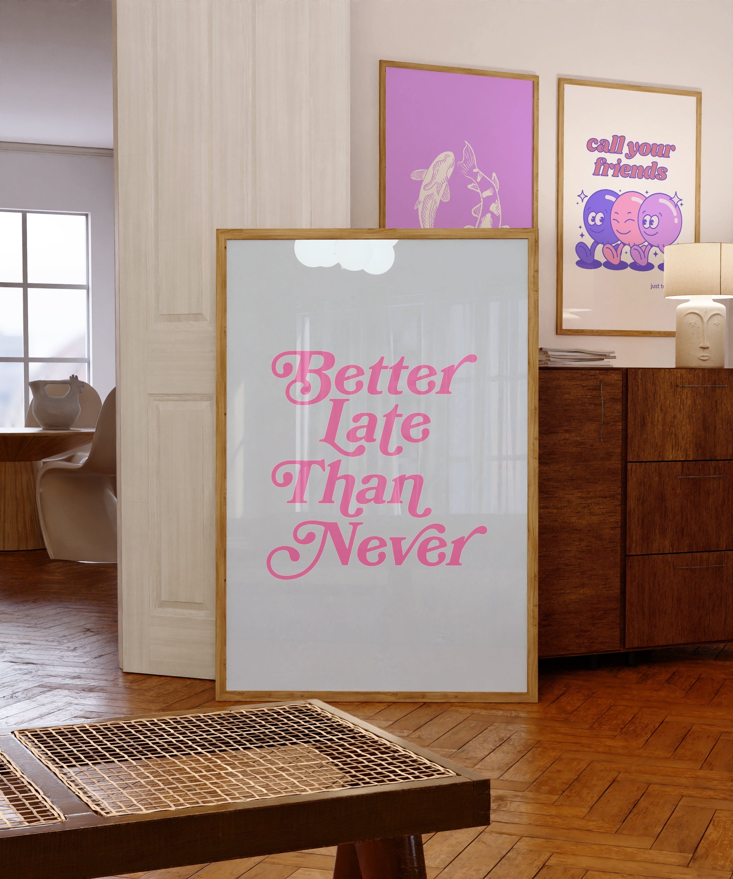 Better Late Than Never Art-Typography Art-Oversized Art-Bar Art Prints-Living Room Decor-Funny Wall Art-Large White Art-Large Funny Poster