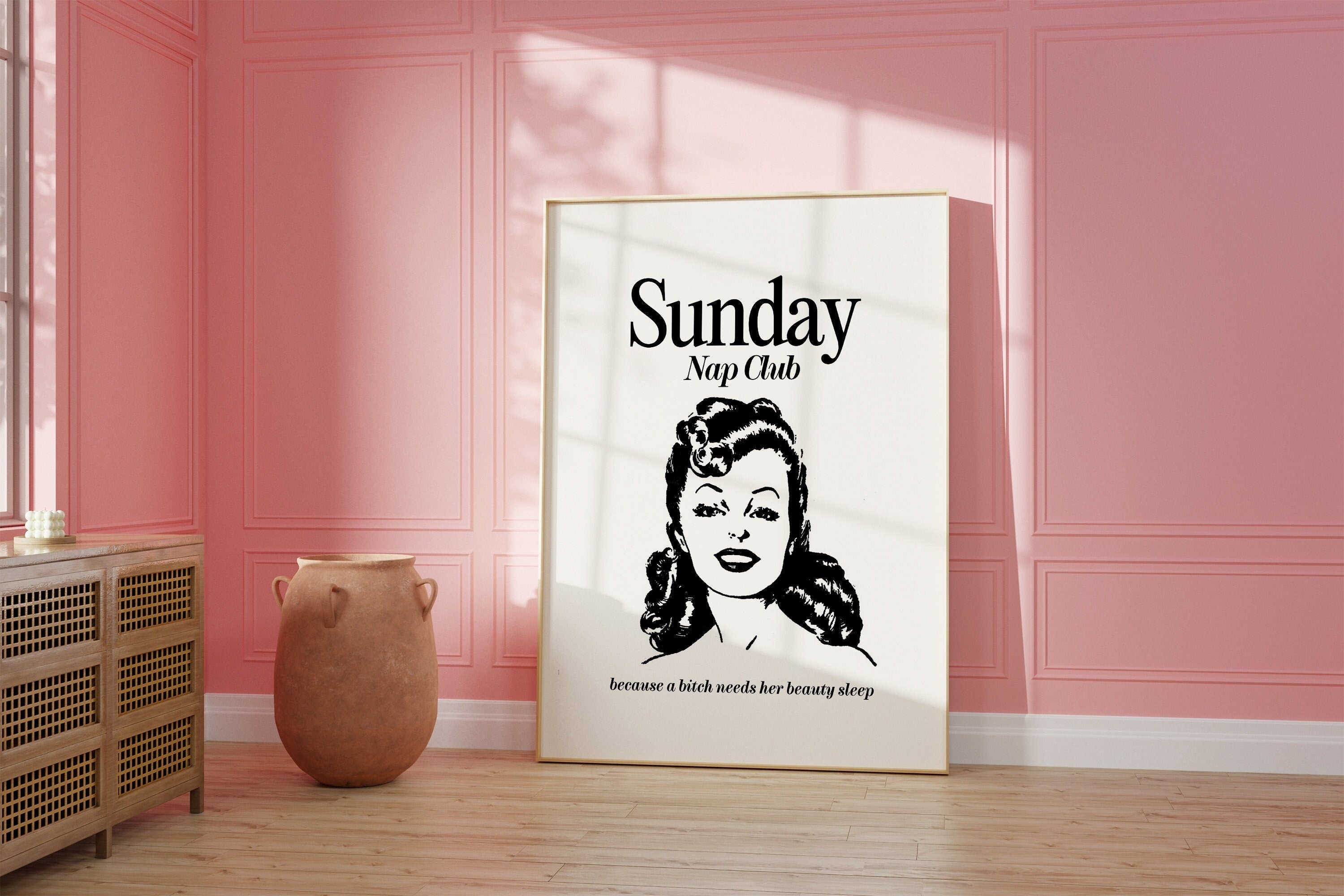 Sunday Nap Club-Large Wall Art-White Wall Print-Retro Cartoon Art-Downloadable Print-Reading Art Prints-Living Room Decor-Funny Wall Art