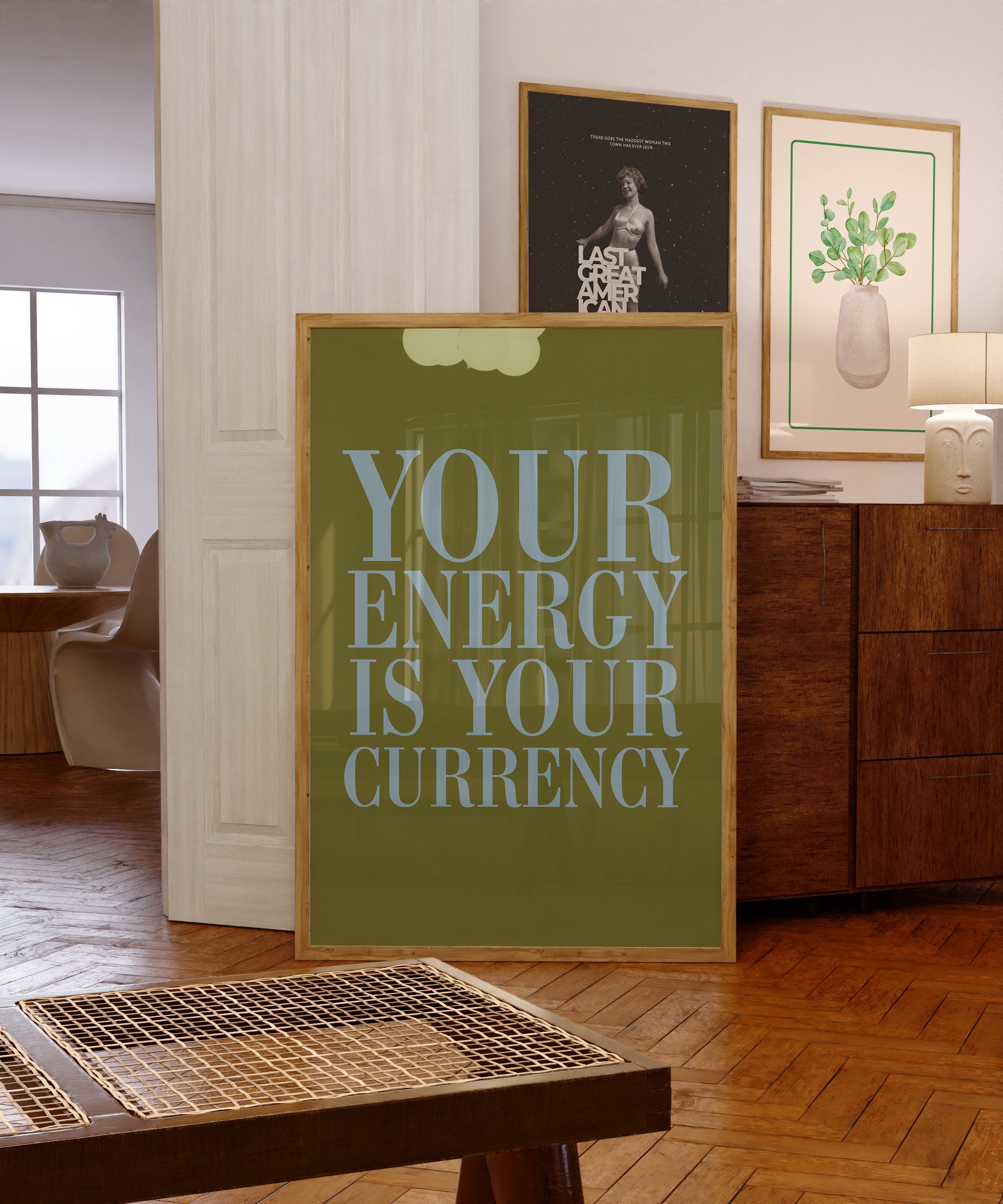 Your Energy Is Your Currency, Gratitude Wall Art, Empowerment Art, Quote Art Print, Large Green Wall Art, Kids Room Poster