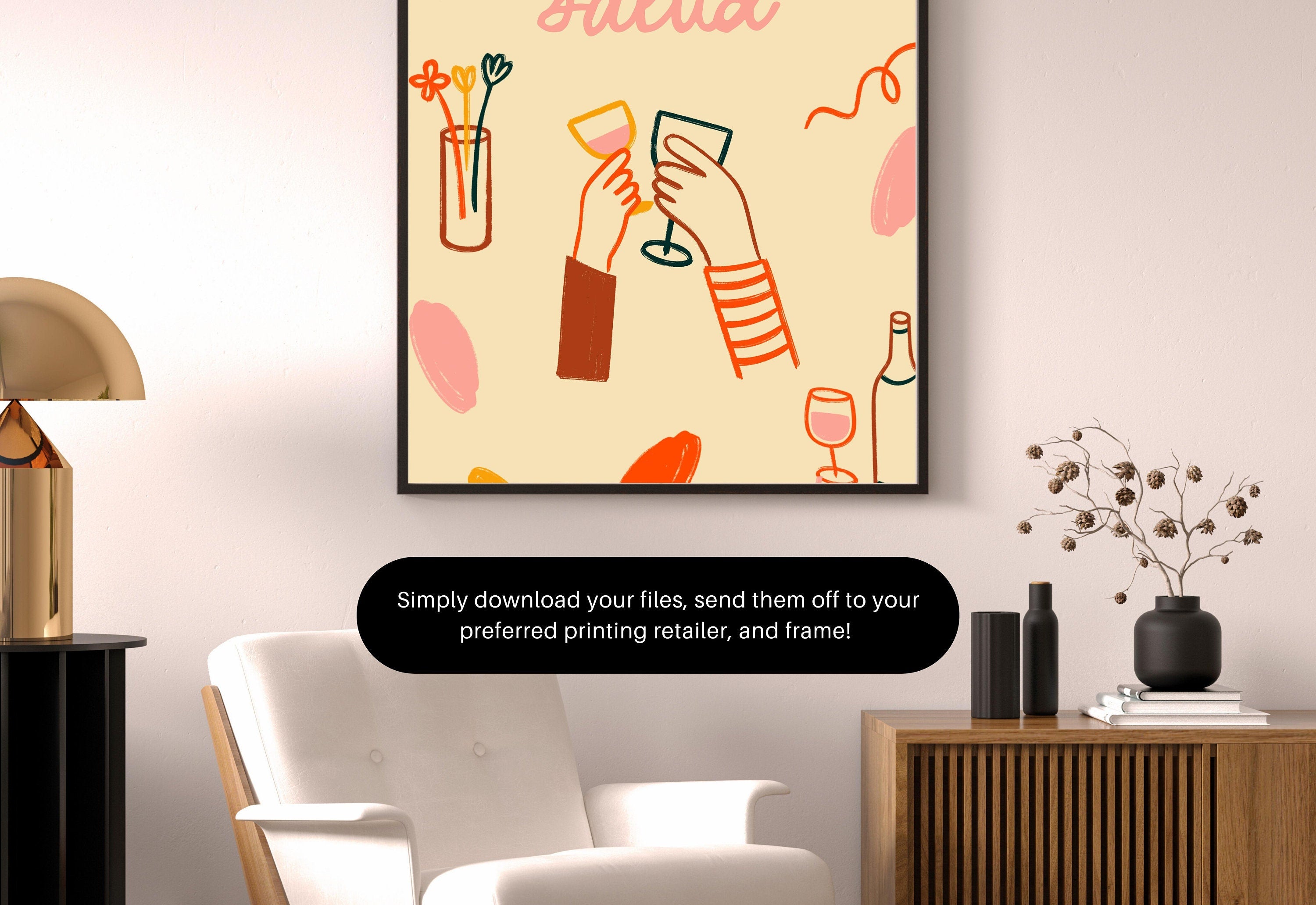 Salud Art Print-Digital Download-Wine Art-Retro Print-Cheers Art Print-Trendy Art-70s Art Print-Girly Art-Cocktail Art-Preppy Pink Bar Art