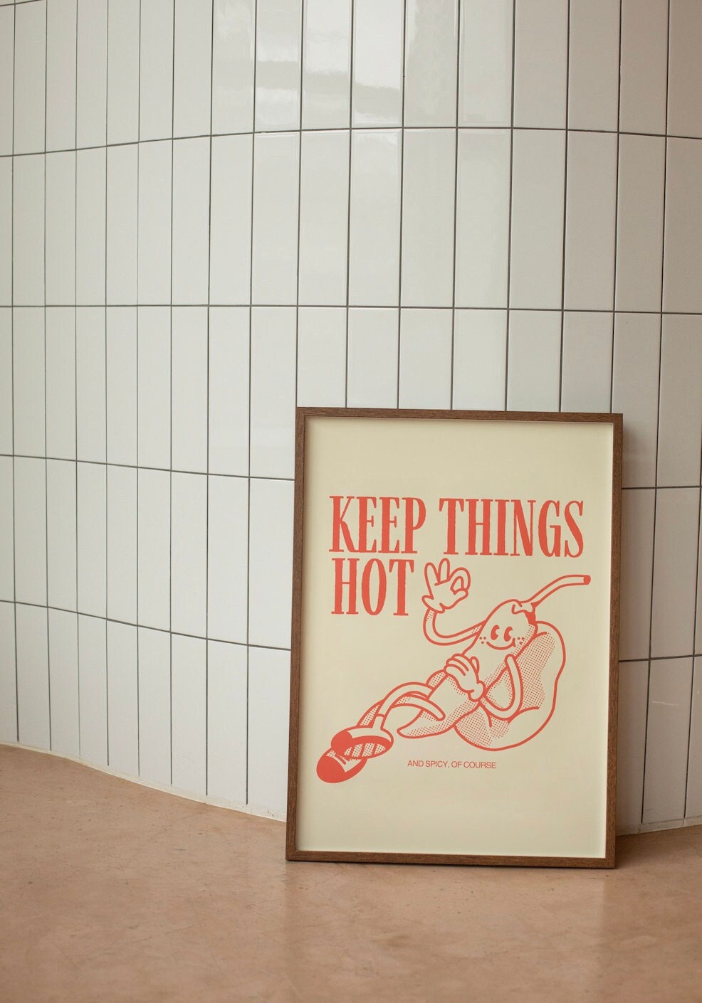 Keep it hot, printable wall art, Chili digital poster, Downloadable print, Kitchen decor, cute retro art, retro cartoon, cute art