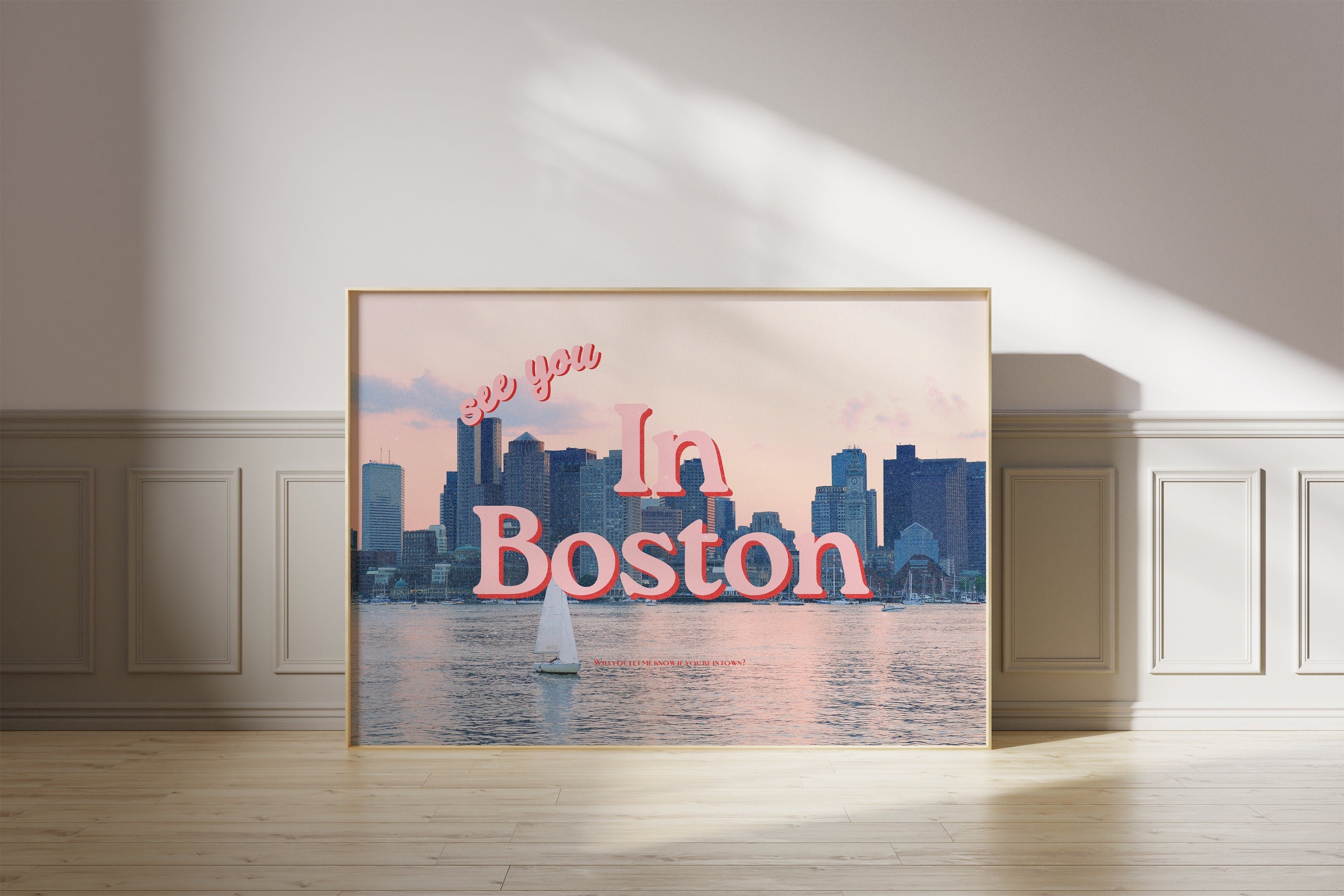 Grainy Retro Print,Digital Art Prints,See you in Boston,Retro Photograph Prints,Retro Photo Art Print,Preppy Art,Trendy Art Print