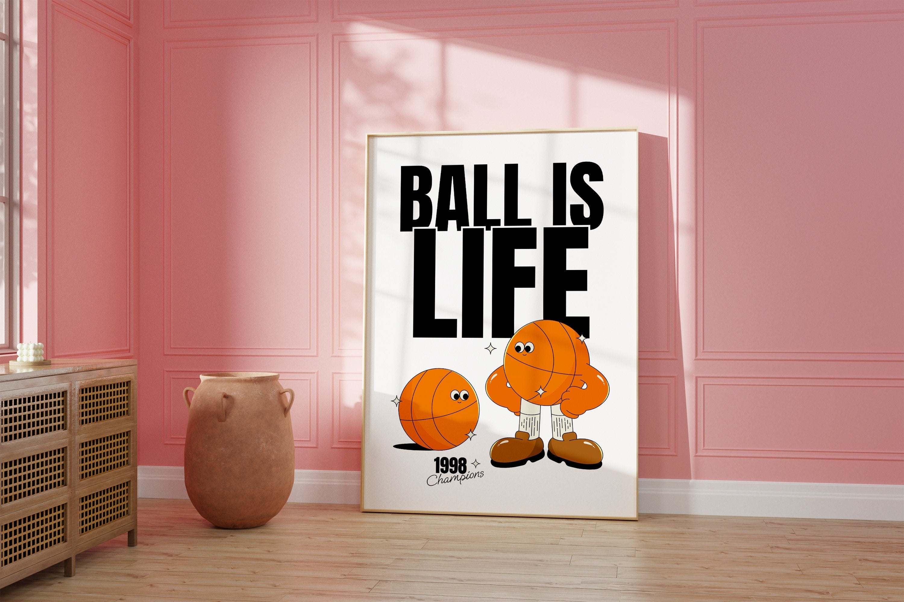 Ball is Life, Kids Room Art, Boys Room Poster, Digital Download, Basketball Cartoon, Basketball Poster, Basketball Mascot, BBall Art Print