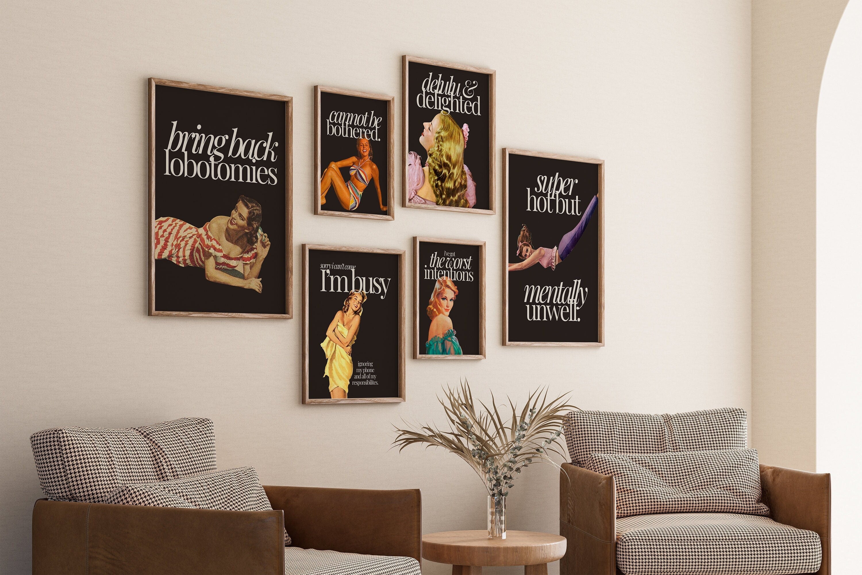 Gallery Wall Set, Exhibition Set of 6 Prints, Pulp Print Set,Museum Poster Set, Sassy Girly Prints, DIGITAL DOWNLOAD, Retro Art Prints