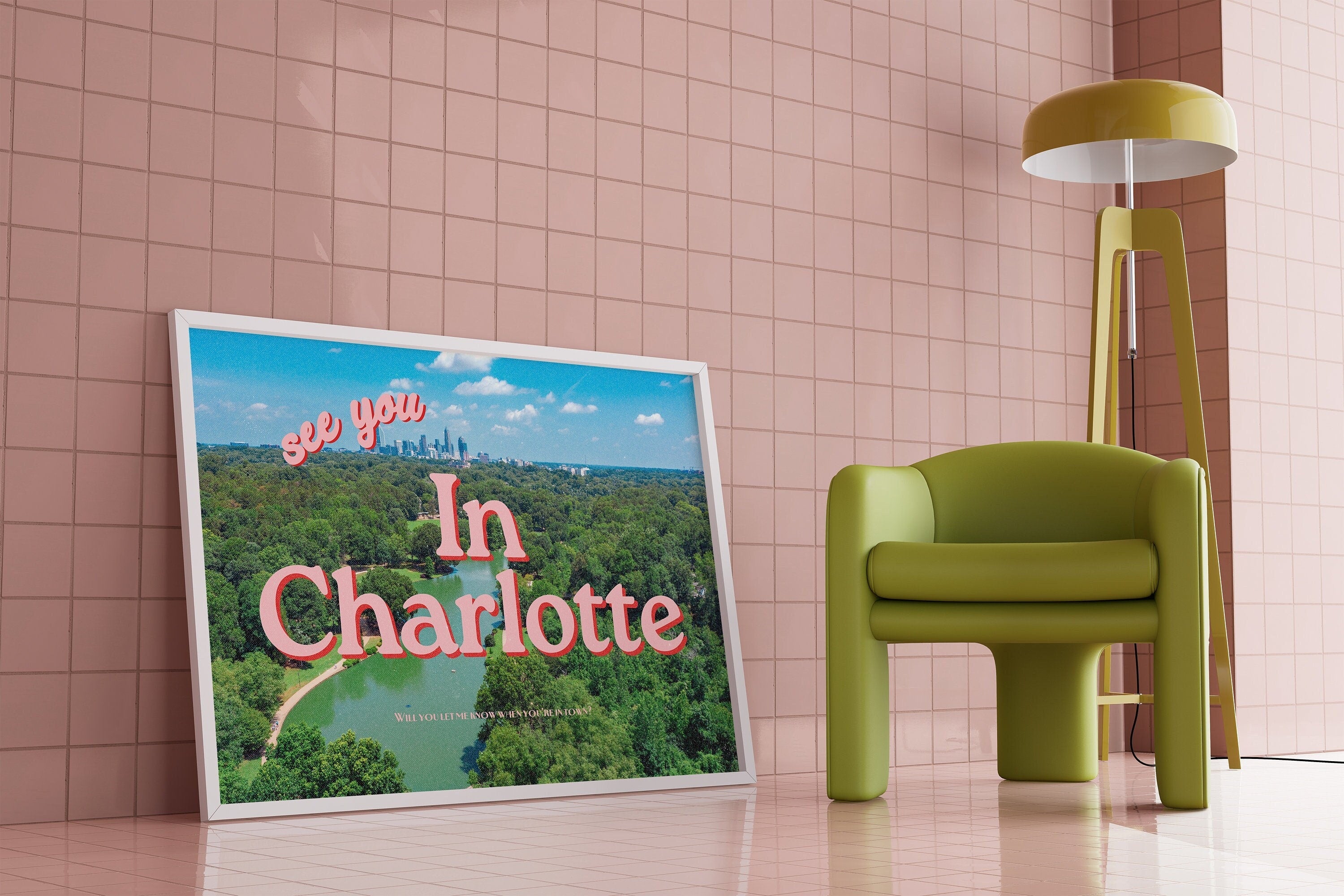 North Carolina Prints, See you in Charlotte, Retro Charlotte Prints, Preppy Art, Charlotte Art poster, North Carolina Art Poster, NC Poster