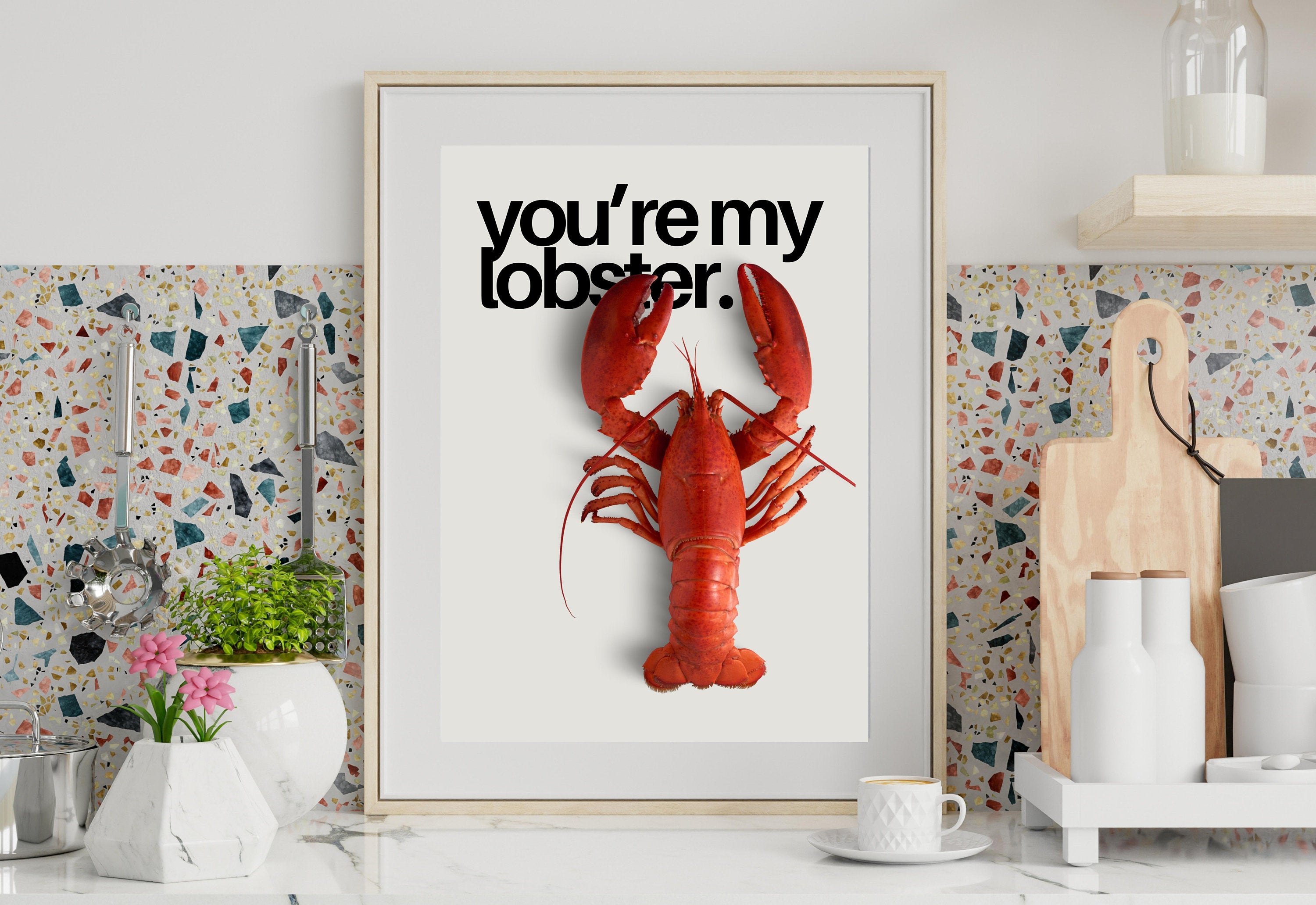 You're my lobster, Digital Art, Cute lobster Art, Retro Decor, Friends Themed Art, Vintage Art, Y2K Girly Decor, You're my lobster prints