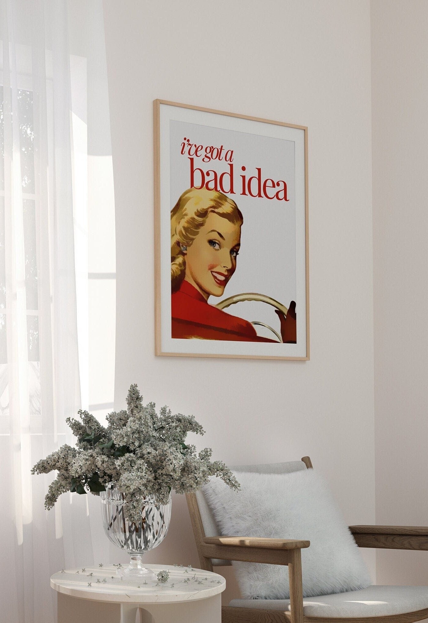 bad idea vintage art printBad Idea Art, Vintage Aesthetic, PInk Aesthetic Art,Feminist Art,Living Room Decor,Pulp Pinup Art, Pulp Art Print, Retro Funny Women Art