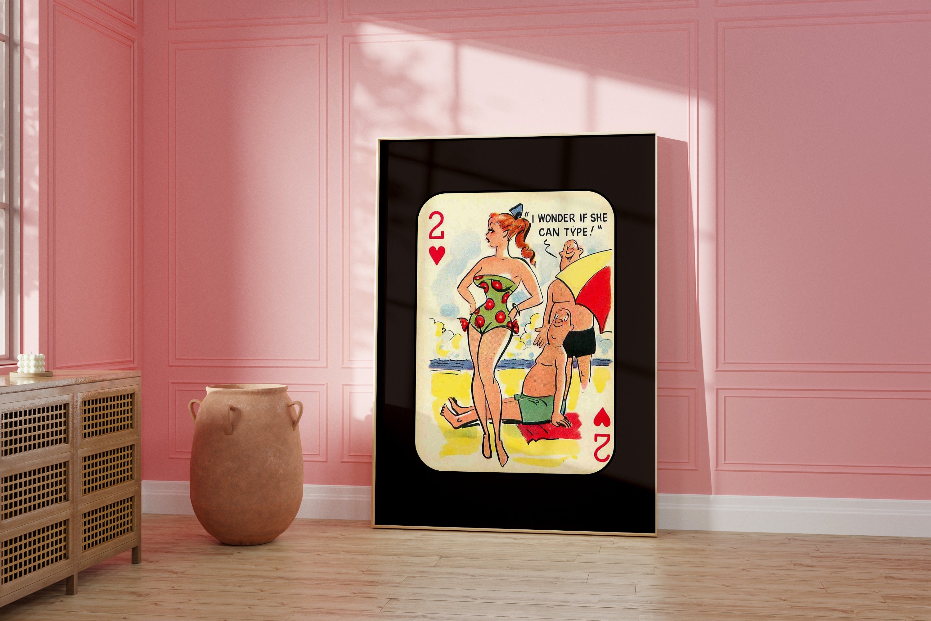 Comic Wall Art, Funny Wall Art, Playing Card Print, Feminist Art, Retro Art Print, Vintage Playing Card, Girly Cartoon Art, Apartment Art
