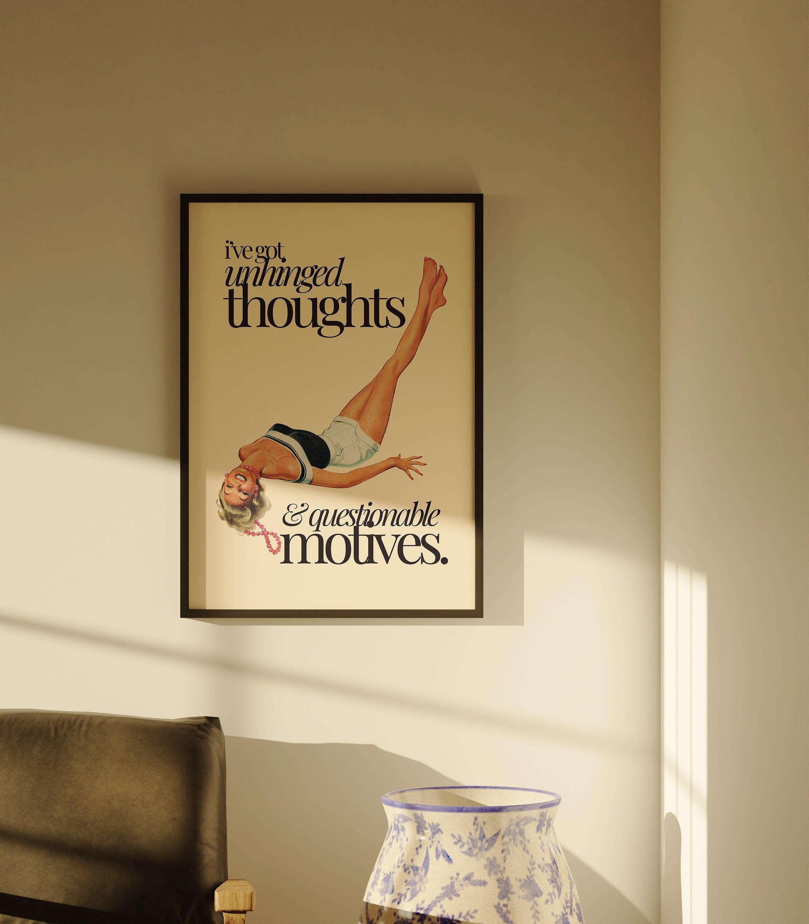 Unhinged Thoughts, Girly Art Prints,Retro Wall Art, Trendy Collage Prints, Pulp Photo Art Print, Preppy Fun Art, Vintage Art Print