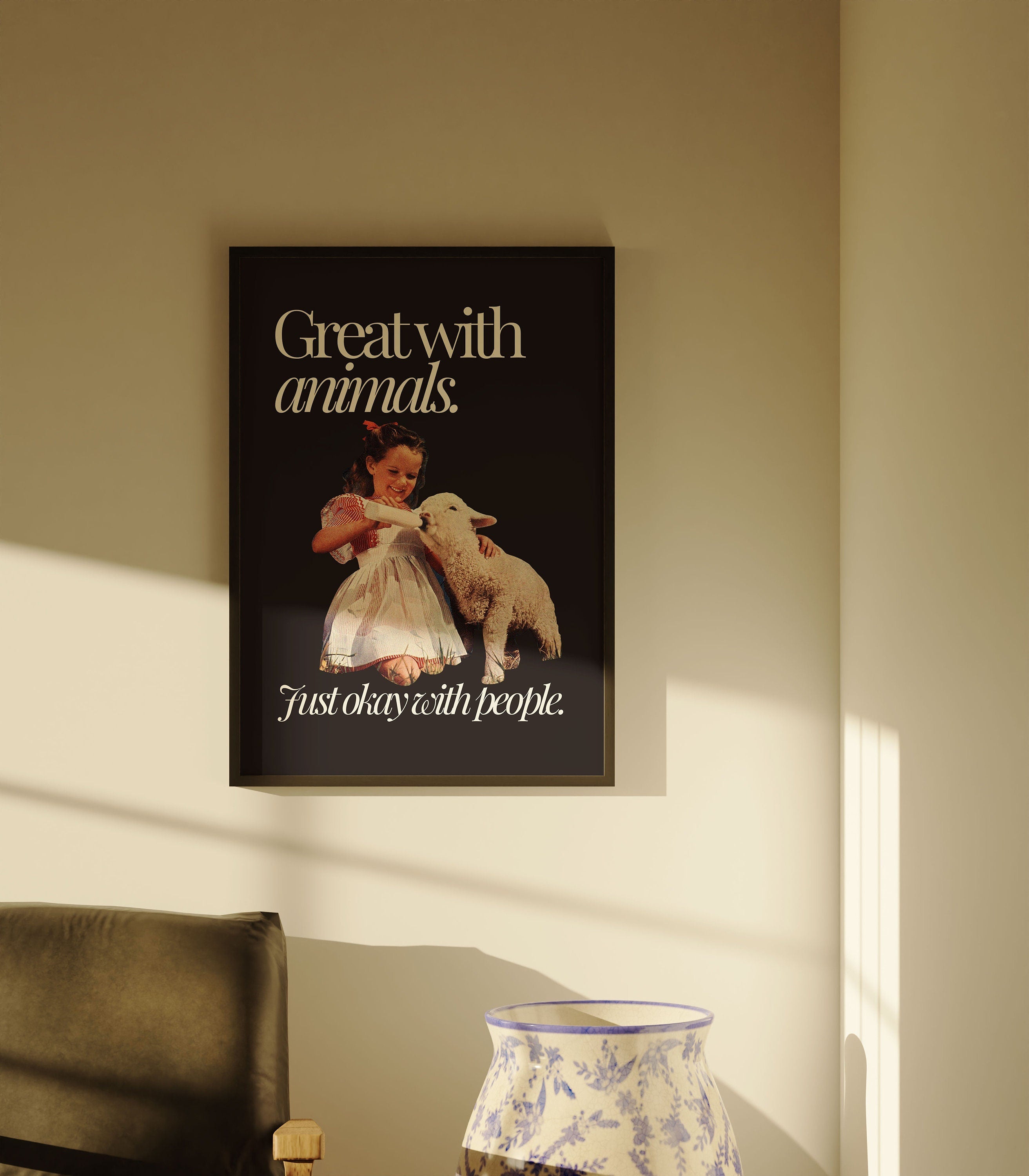 Great With Animals Black Digital Art Print
