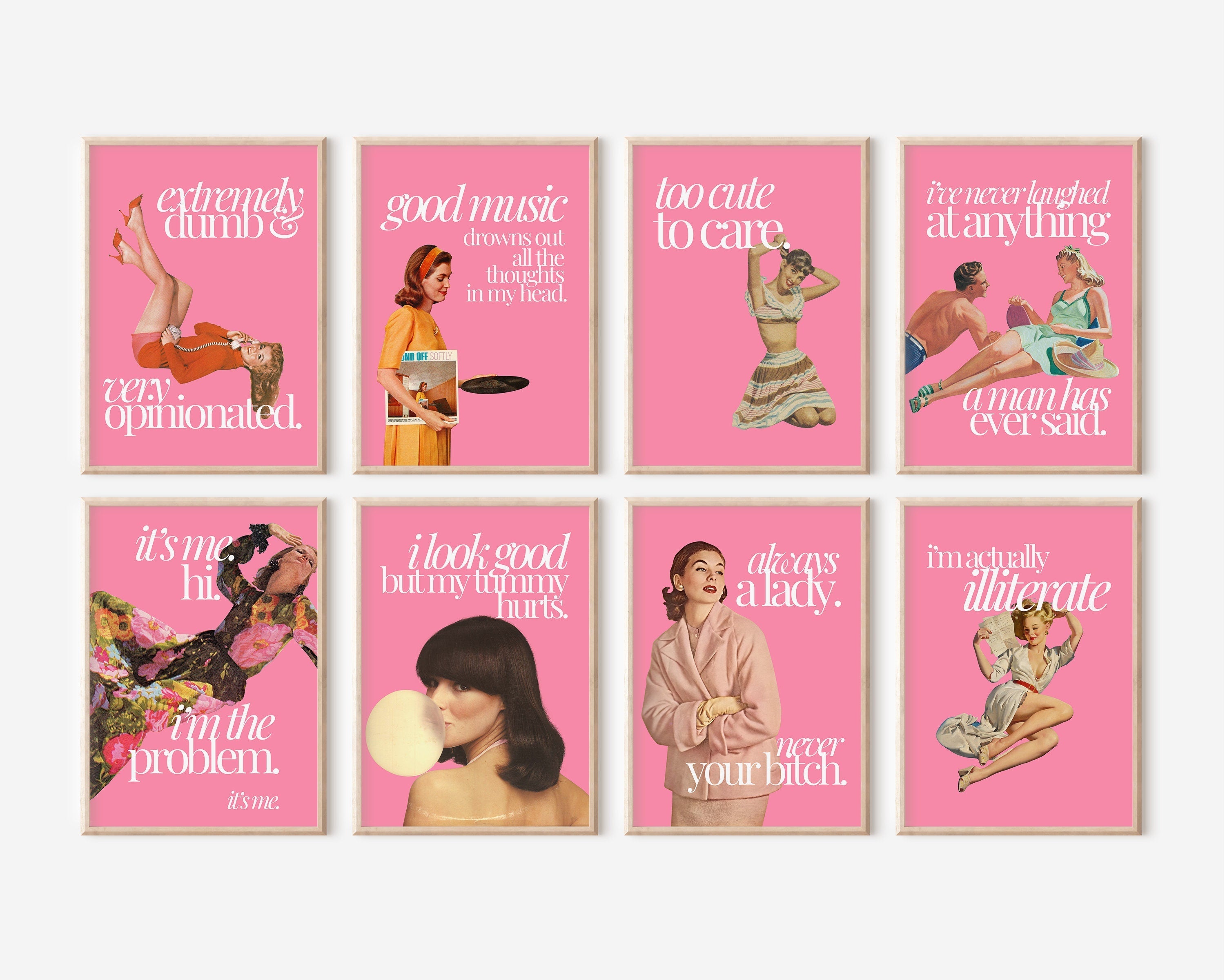 Gallery Wall Set of 8 Prints, Pulp Print Set, Fun Poster Set, Sassy Girly Prints, DIGITAL DOWNLOAD, Coquette Art Prints, Apartment Art Print