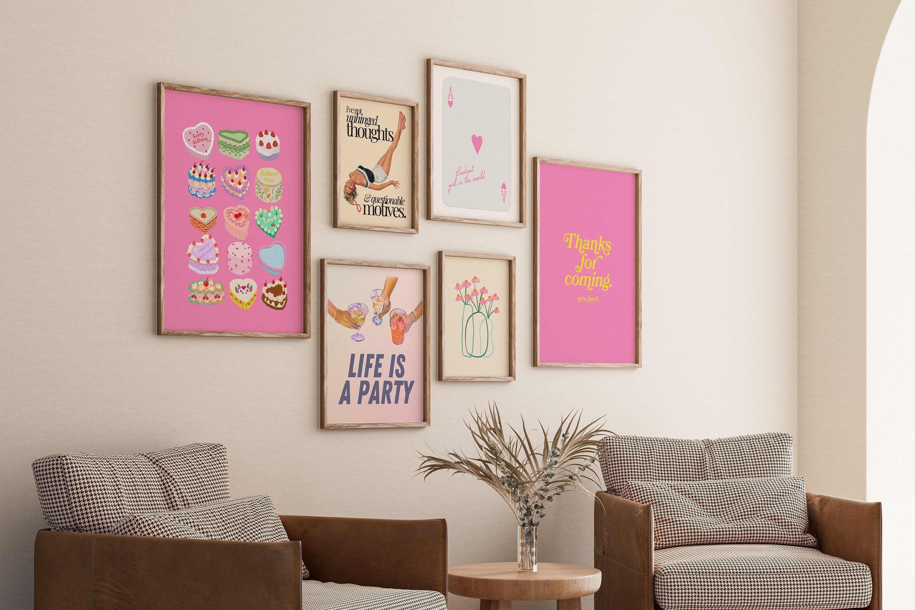 Pink Gallery Wall Set of 6 Digital Art Prints