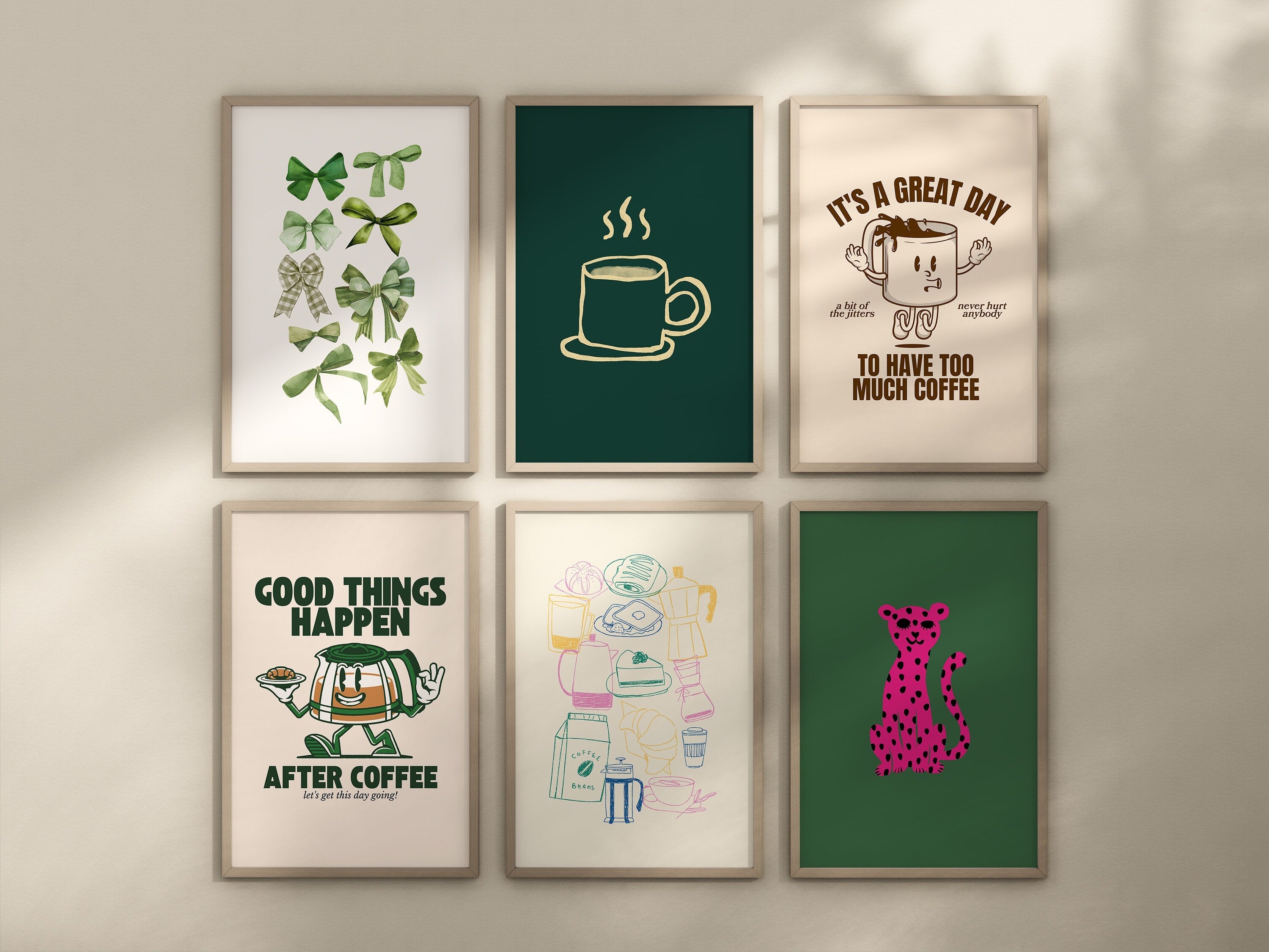 Gallery wall set colorful, Coffee prints, It Girl art, Maximalist decor, eclectic gallery wall, Kitchen wall art, Apartment print set