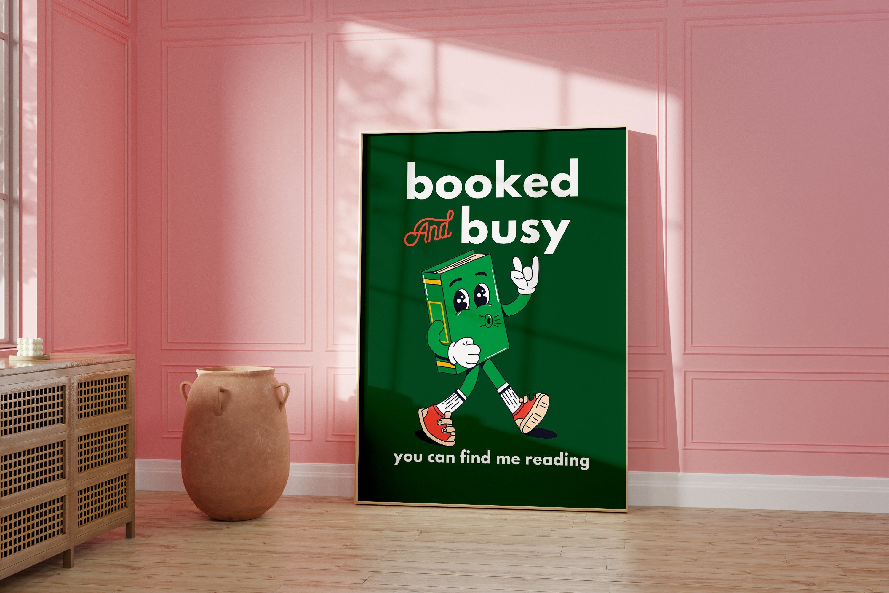 Booked and Busy Green Digital Art Print