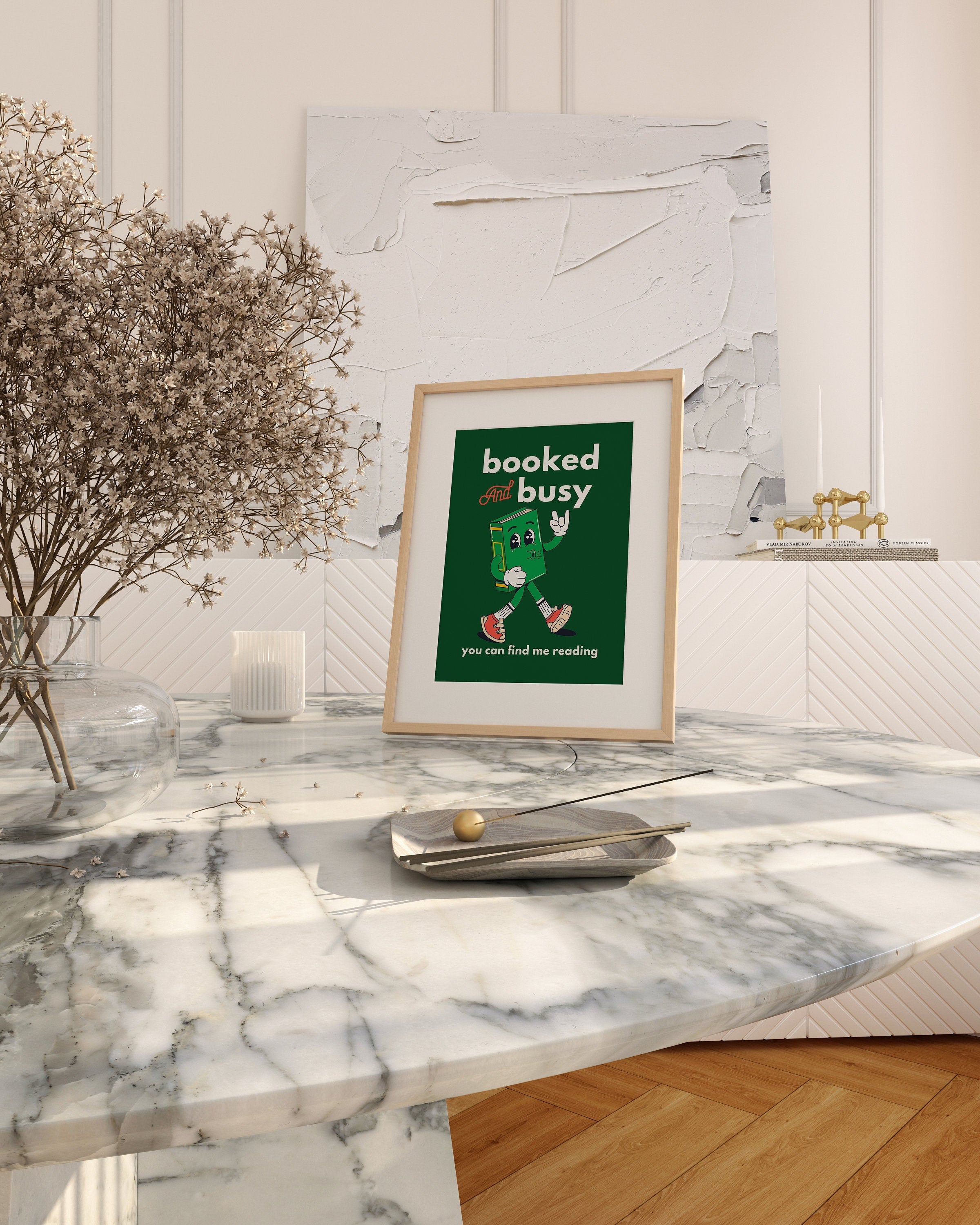 Booked and Busy Green Digital Art Print