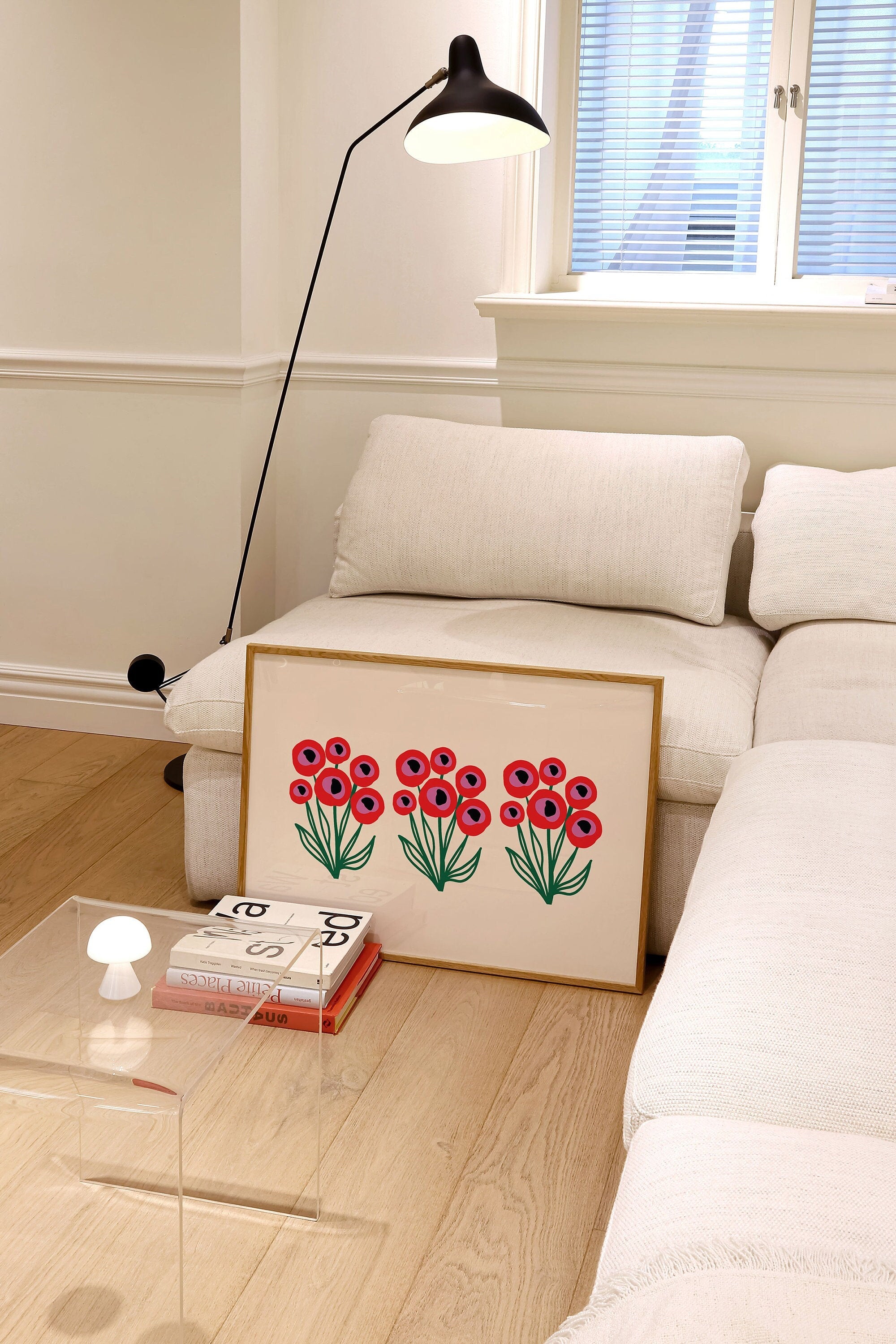 Bouquet of Flowers, Floral Art, Horizontal floral print, Floral Decor, Colorful Flower Print, Red Floral Art, Minimalist Art, Flower Poster
