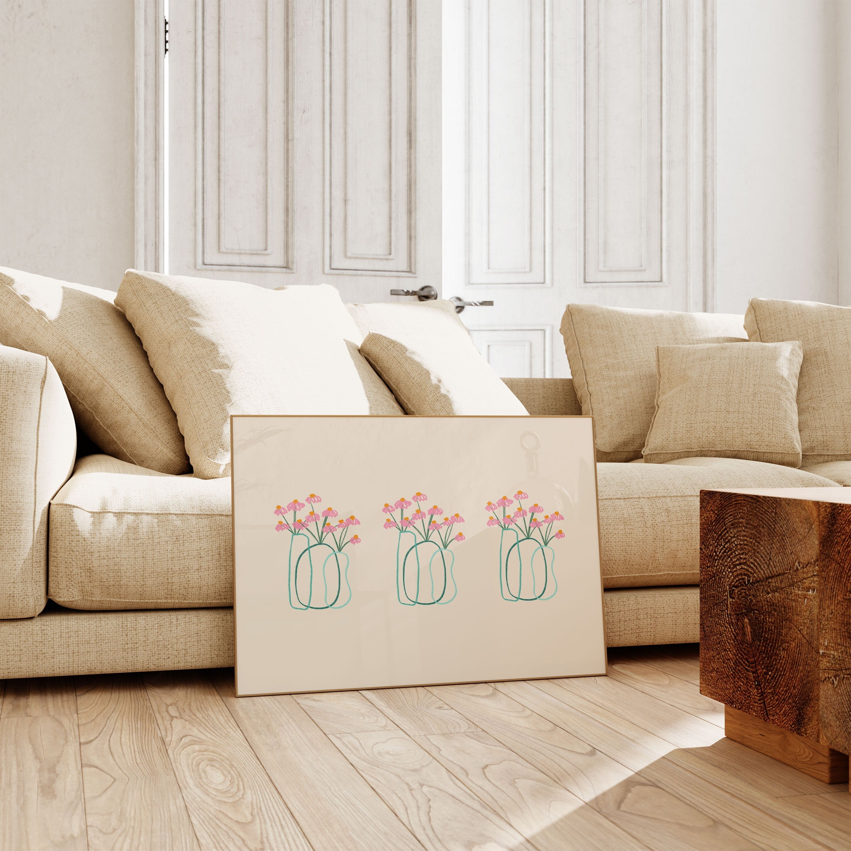 Pink Flower Drawings Landscape Digital Art Print