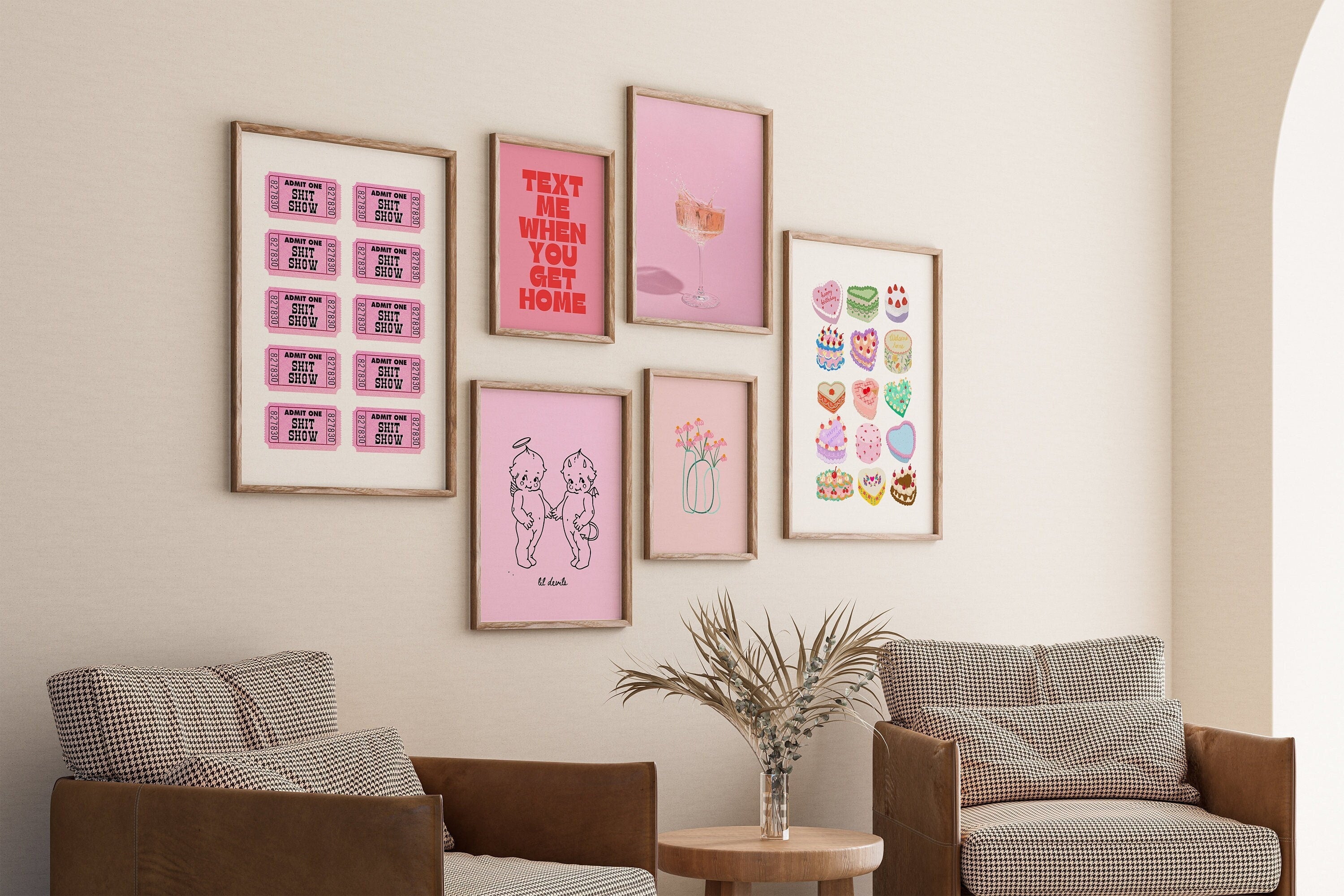 Gallery Wall Set of 8 Pink Digital Art Prints