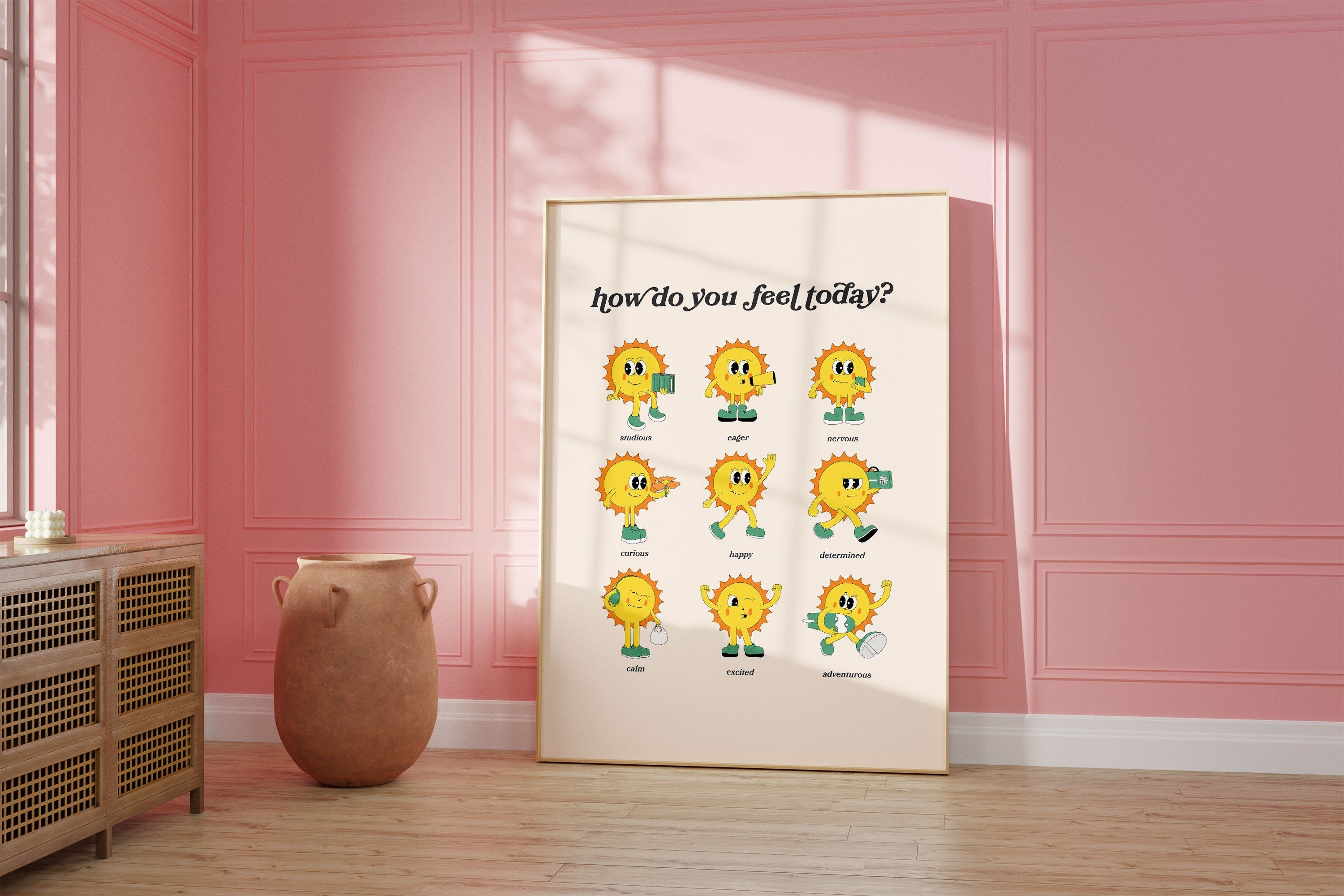 How Do You Feel Today? Retro Quote, Digital Prints Wall Art, Digital Prints, Emotions Art Prints, Mood and Feelings Poster, School Posters