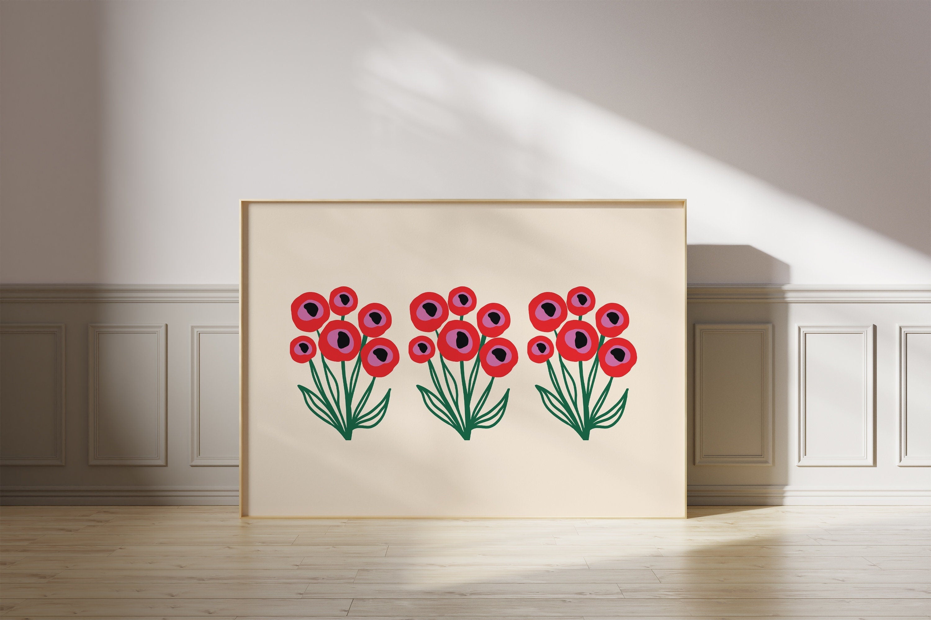Bouquet of Flowers, Floral Art, Horizontal floral print, Floral Decor, Colorful Flower Print, Red Floral Art, Minimalist Art, Flower Poster