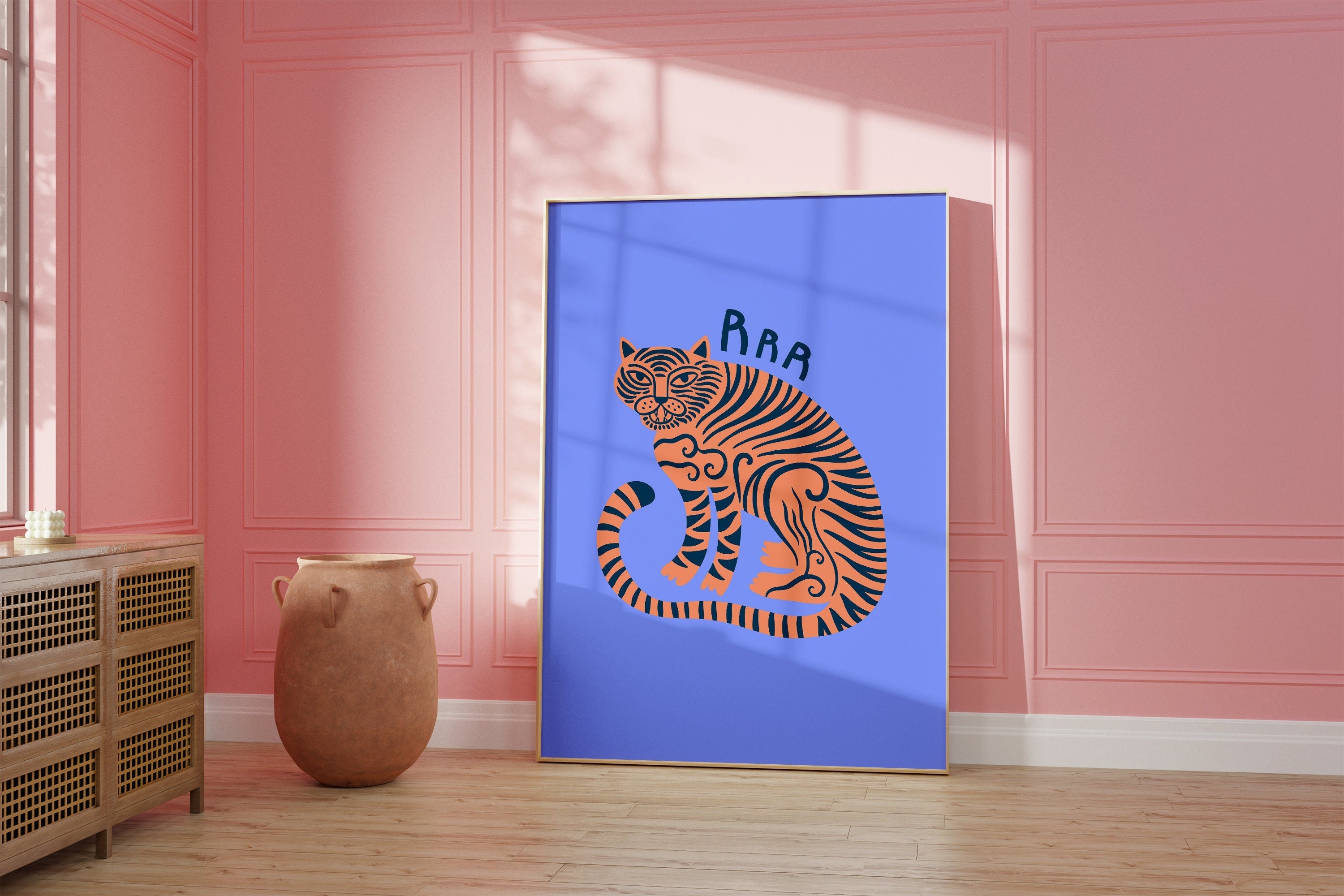 Tiger Art, Animal Art Print, Purple Animal Prints, Kids Room Decor, Digital Download, Tiger Posters, Preppy Wall Art, Purple Kids Posters