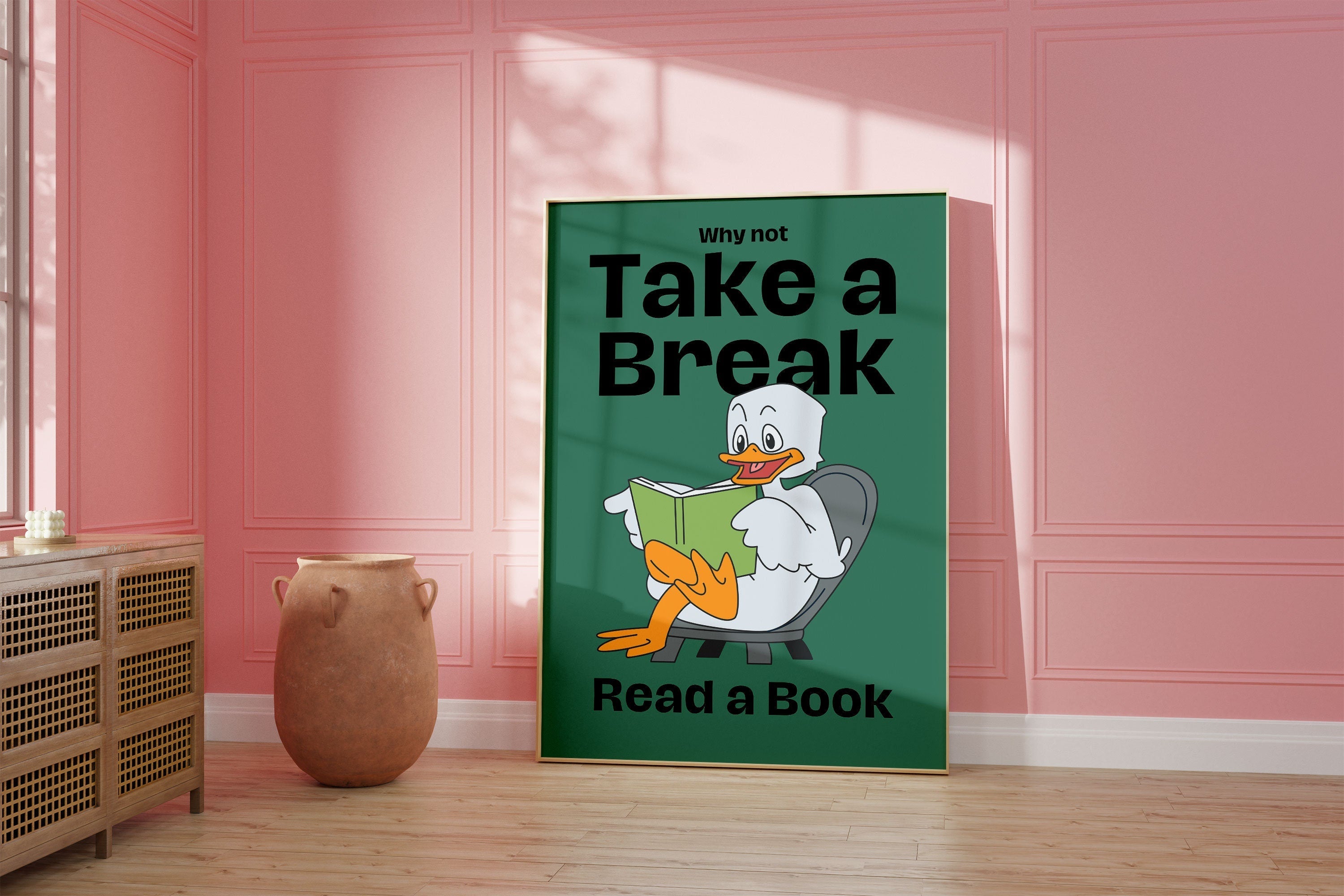Take a Break Poster, Duck Wall Print, Fun Animal Decor, Downloadable Art, Cute Duck Art, Pop Art, Digital Print, Animal Wall Art, School Art