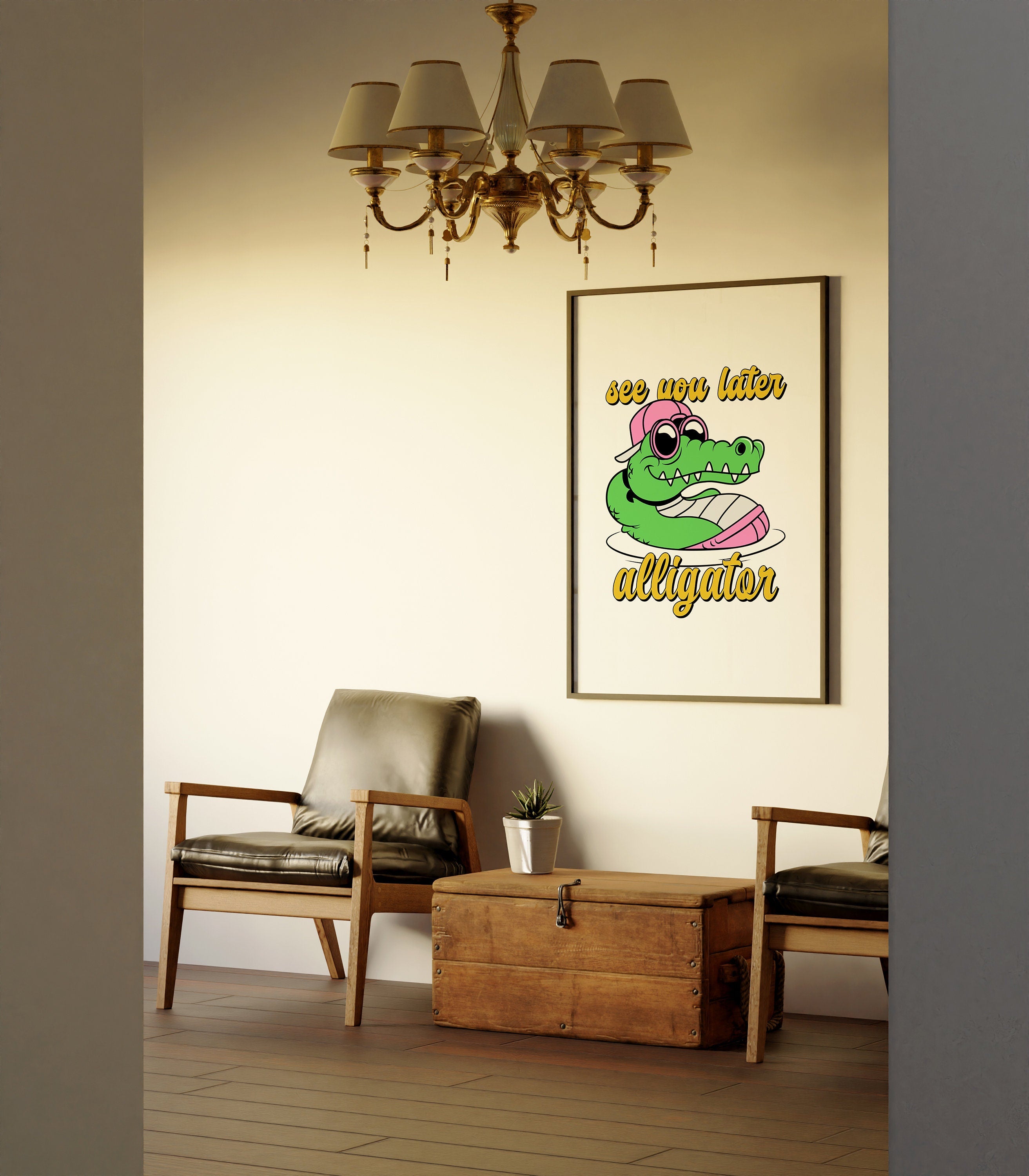 Alligator Art, Kids Poster, Cartoon Art, Surf Room Decor, Retro Beach Print, Digital Download, Surfing Prints, Alligator Poster, Kids Art