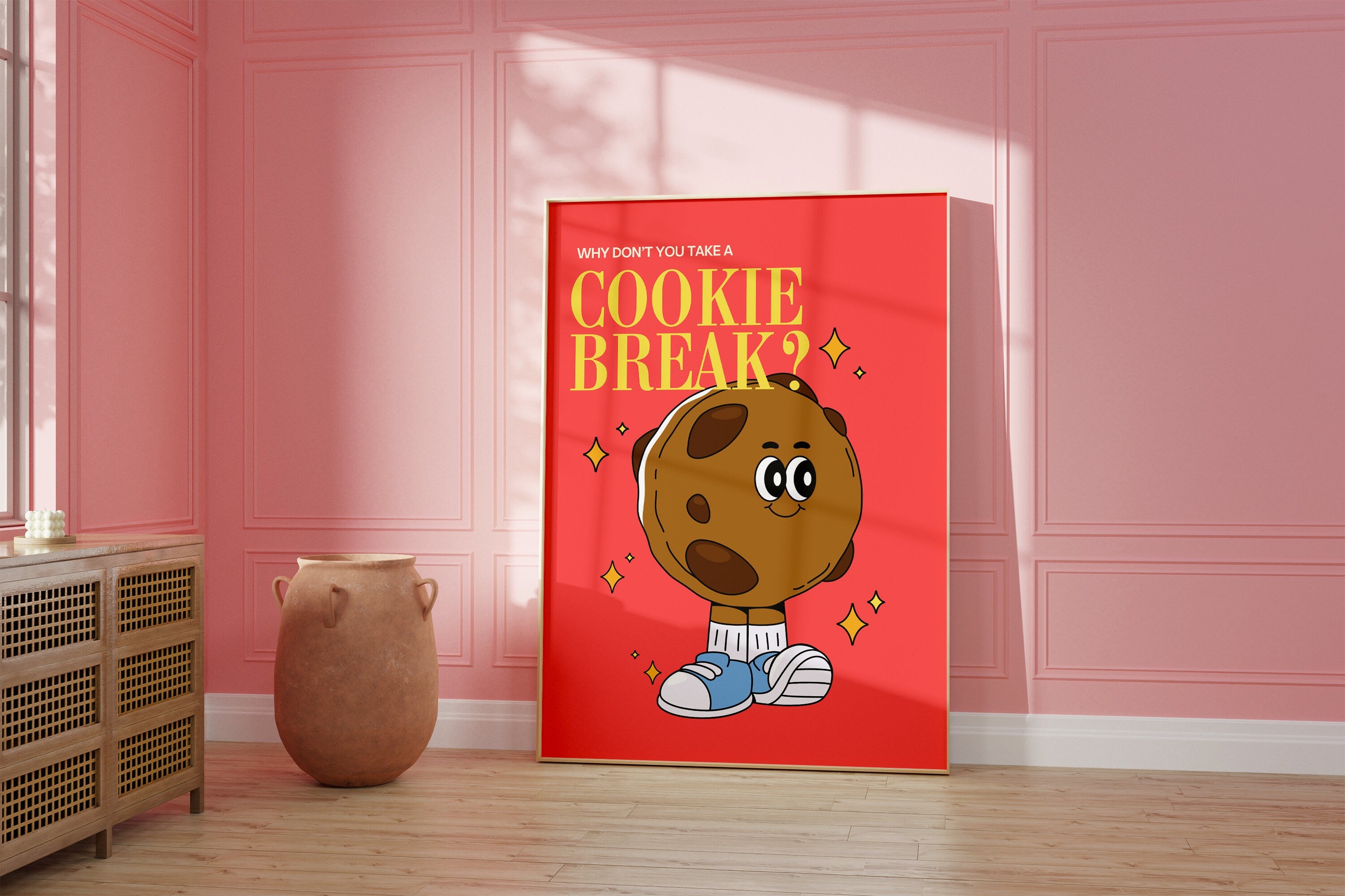 Cookie Poster, Digital Prints, Wall Art, Kitchen Art, Cartoon Cookie Art, Dessert Art Print, Cookies Prints, Kitchen Art Prints, Red Art