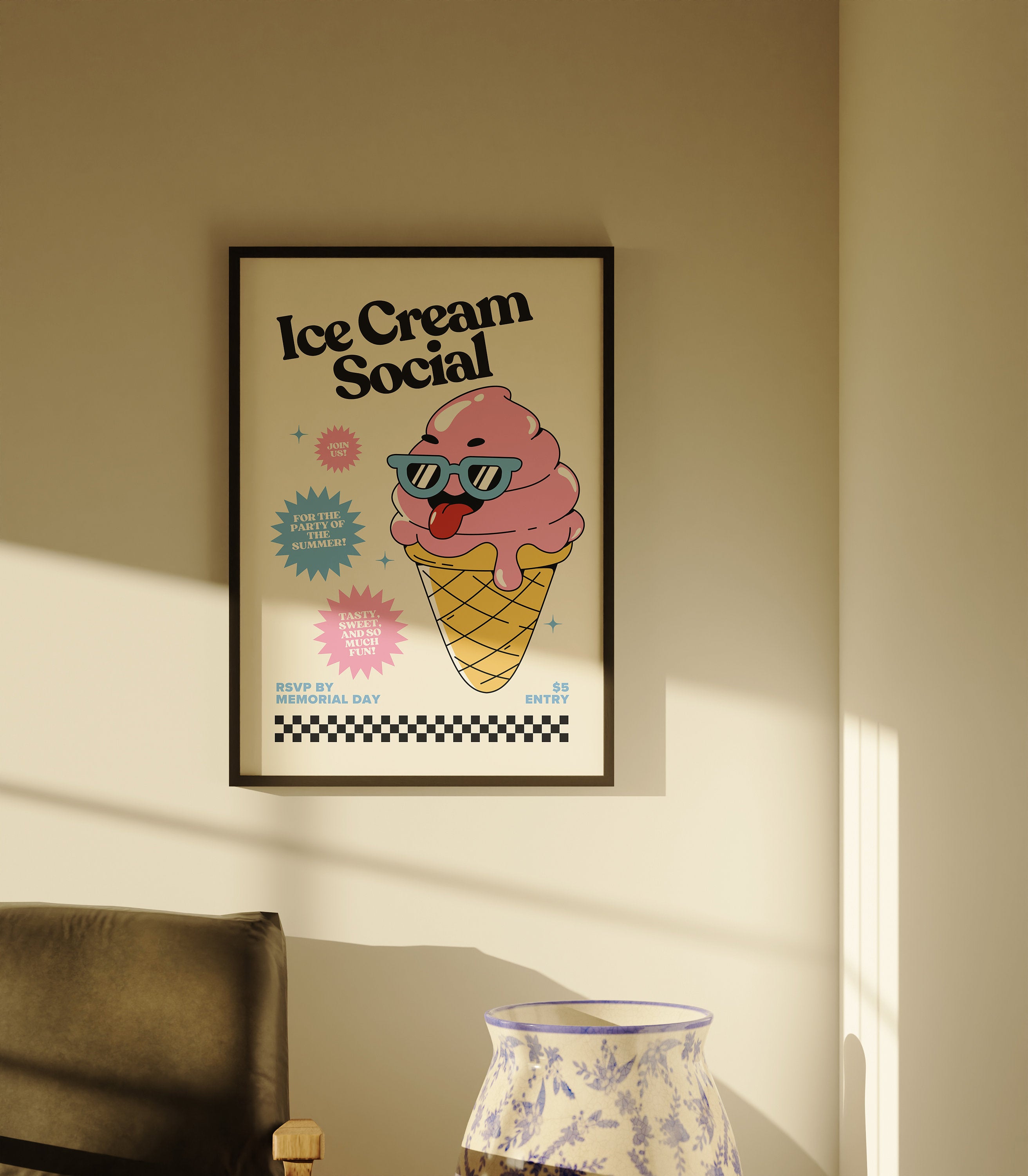 Aesthetic Decor, Cute Cooking Art, Kitchen Wall Print, Minimalist Cartoon, Ice Cream Art Print, Retro Ice Cream Art, Wall Art Print