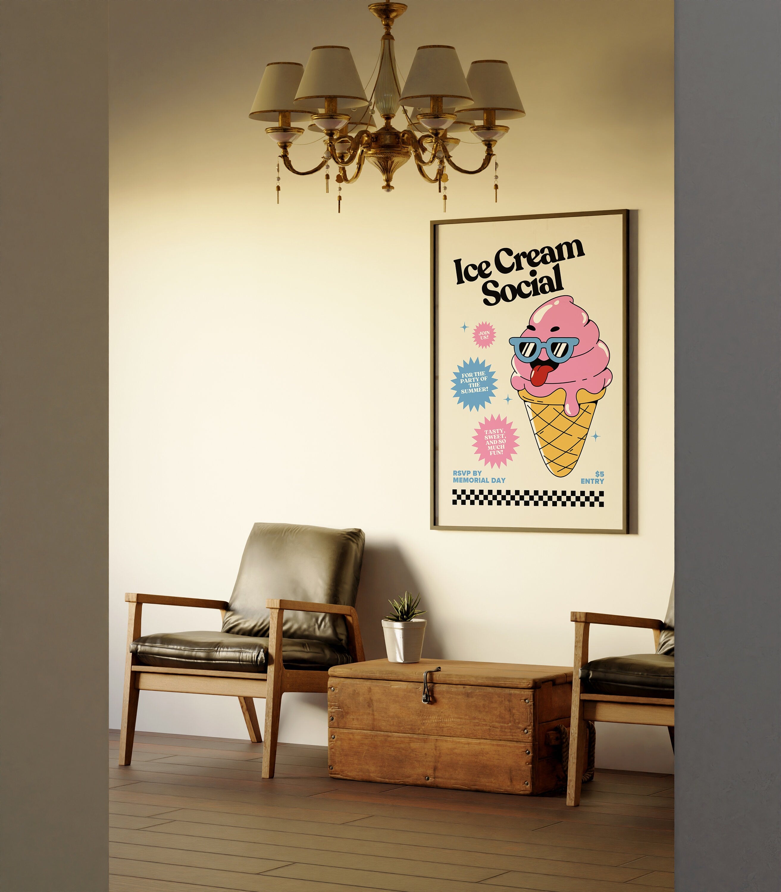 Aesthetic Decor, Cute Cooking Art, Kitchen Wall Print, Minimalist Cartoon, Ice Cream Art Print, Retro Ice Cream Art, Wall Art Print