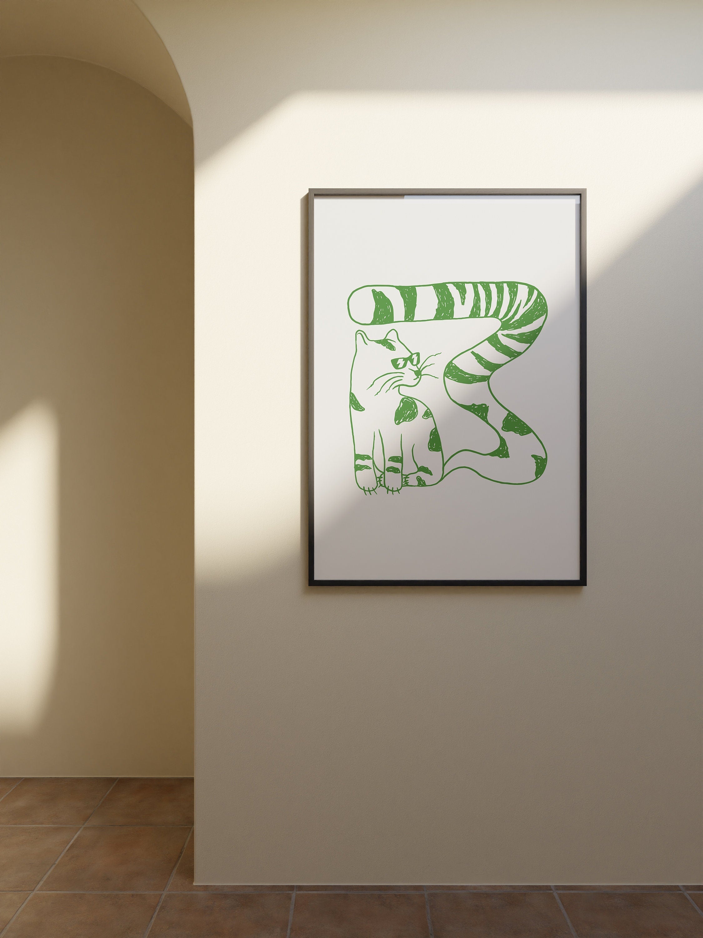 Green Kitty Digital Art Print