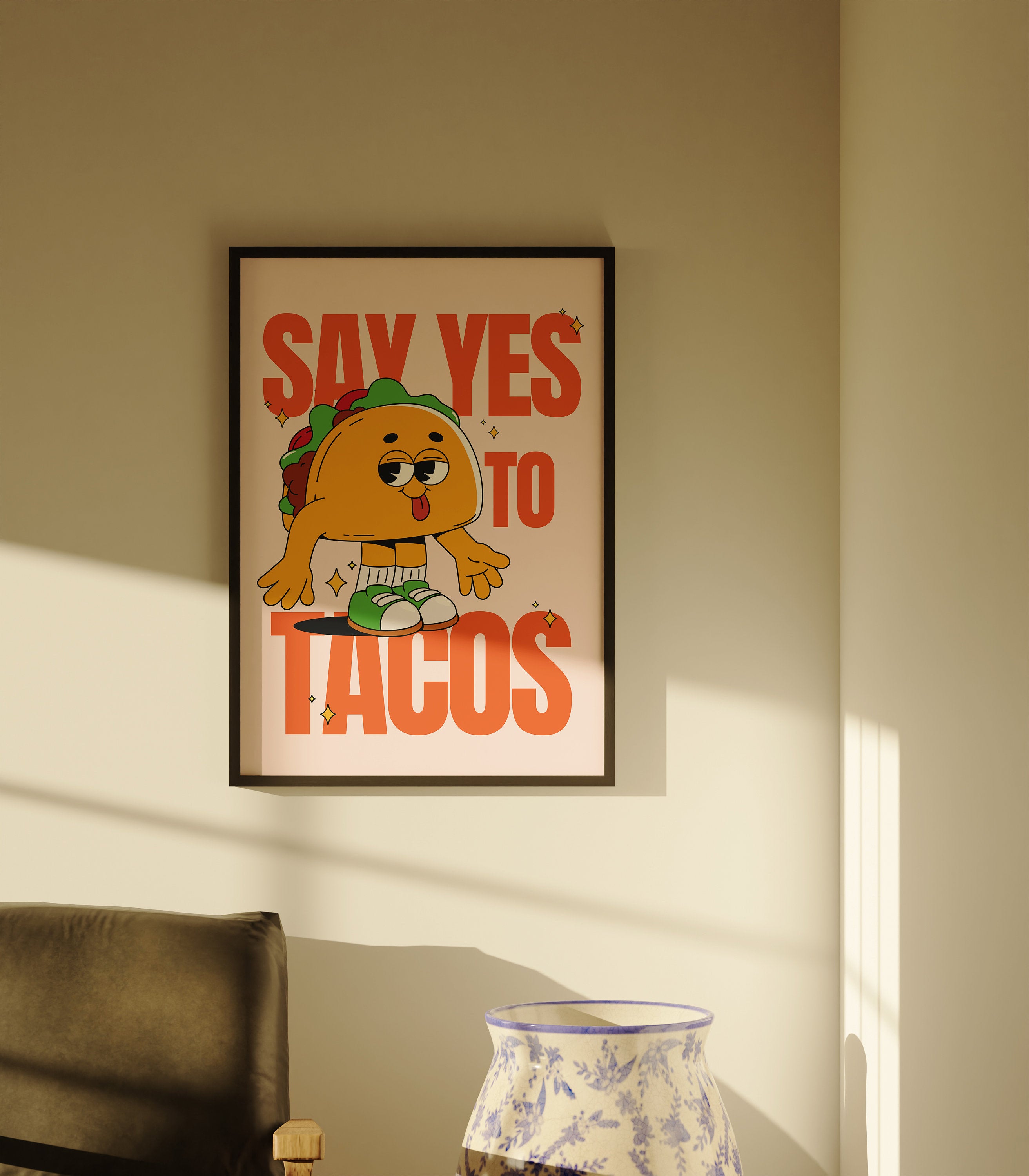 Aesthetic Kitchen Decor, Cute Taco Art, Taco Wall Art Print, Minimalist Cartoon Print, Taco Art Print, Retro Kitchen Art, Cartoon Art Print