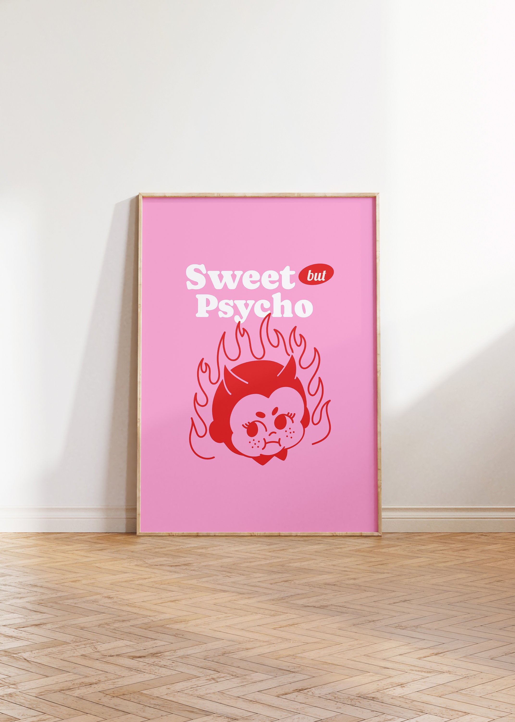 Lil Devil Cartoon Art, Digital Art, Pink Devil Art, Sweet But Psycho, Funny Wall Art, Vintage Cartoon Art, Y2K Girly Decor, Kewpie Wall Art