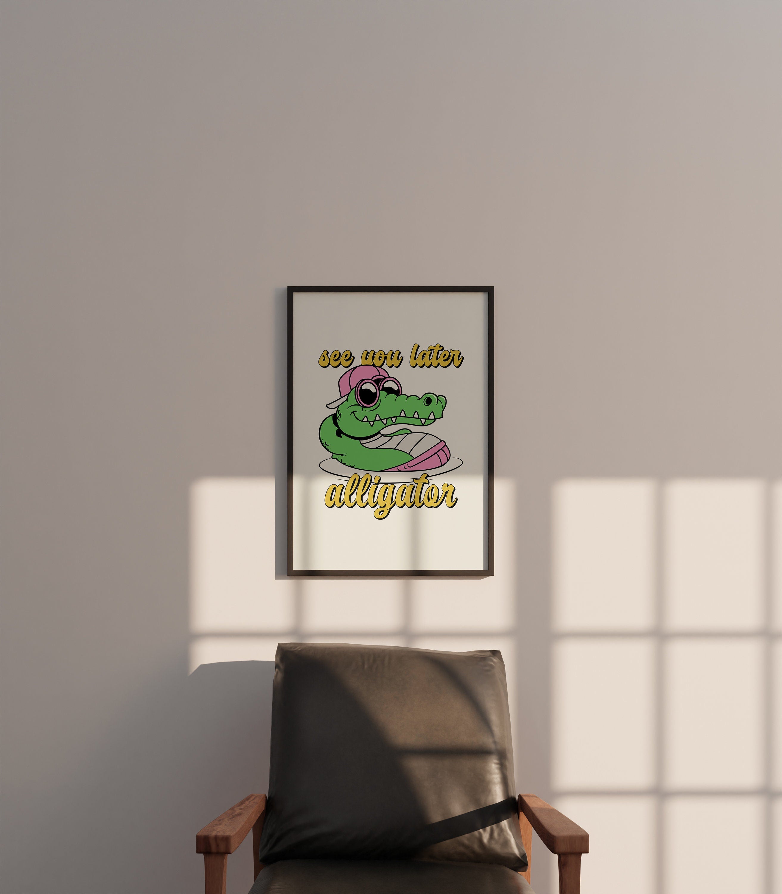 Alligator Art, Kids Poster, Cartoon Art, Surf Room Decor, Retro Beach Print, Digital Download, Surfing Prints, Alligator Poster, Kids Art