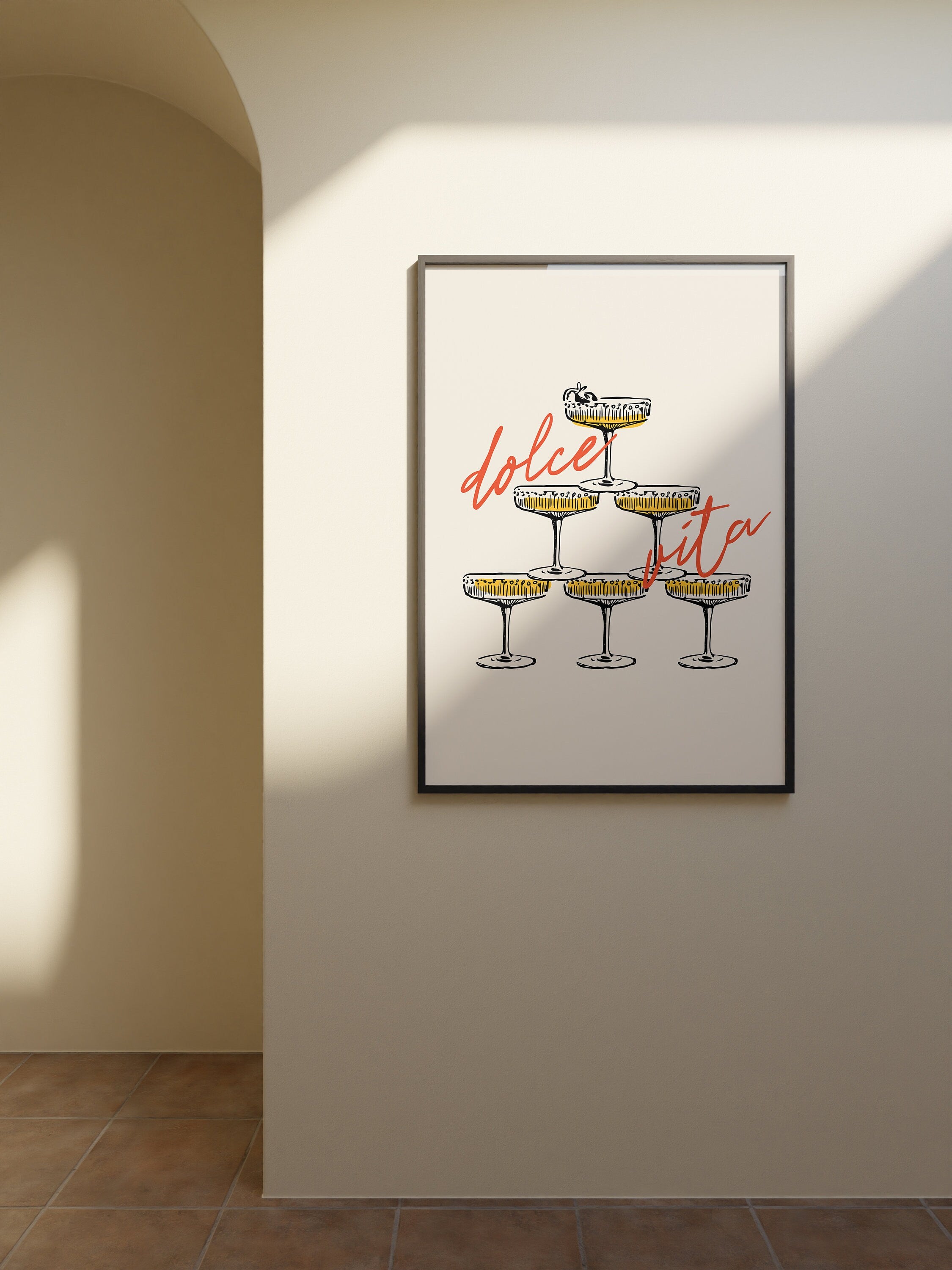 Champagne Art, Dolce Vita Prints, Champagne poster, bar cart poster, digital download, digital prints, digital wall art, dolce vita art