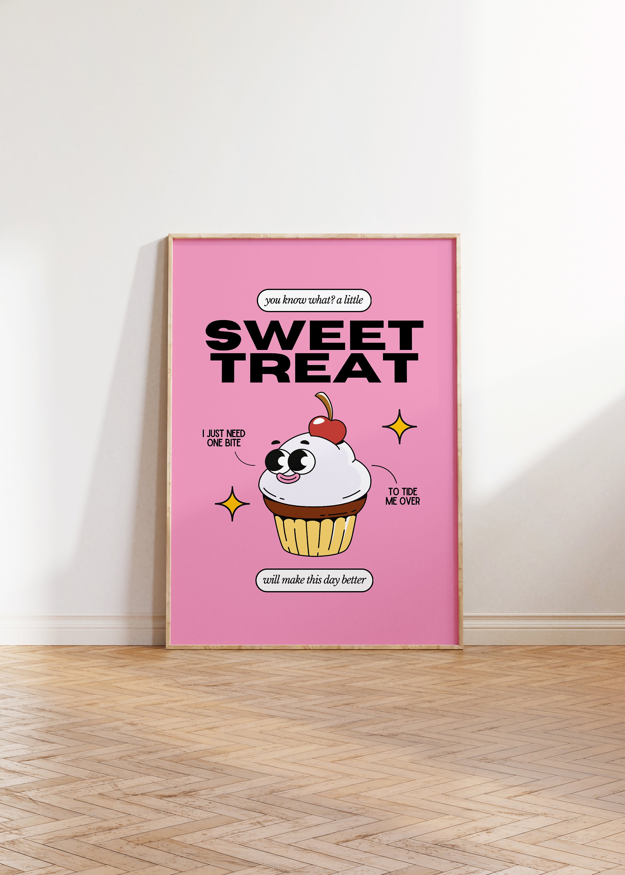 Aesthetic Art, Sweet Treat Art, Kitchen Wall Print, Minimalist Cartoon, Cupcake Art Print, Retro Cupcake Art, Wall Art Print, Retro Cartoon