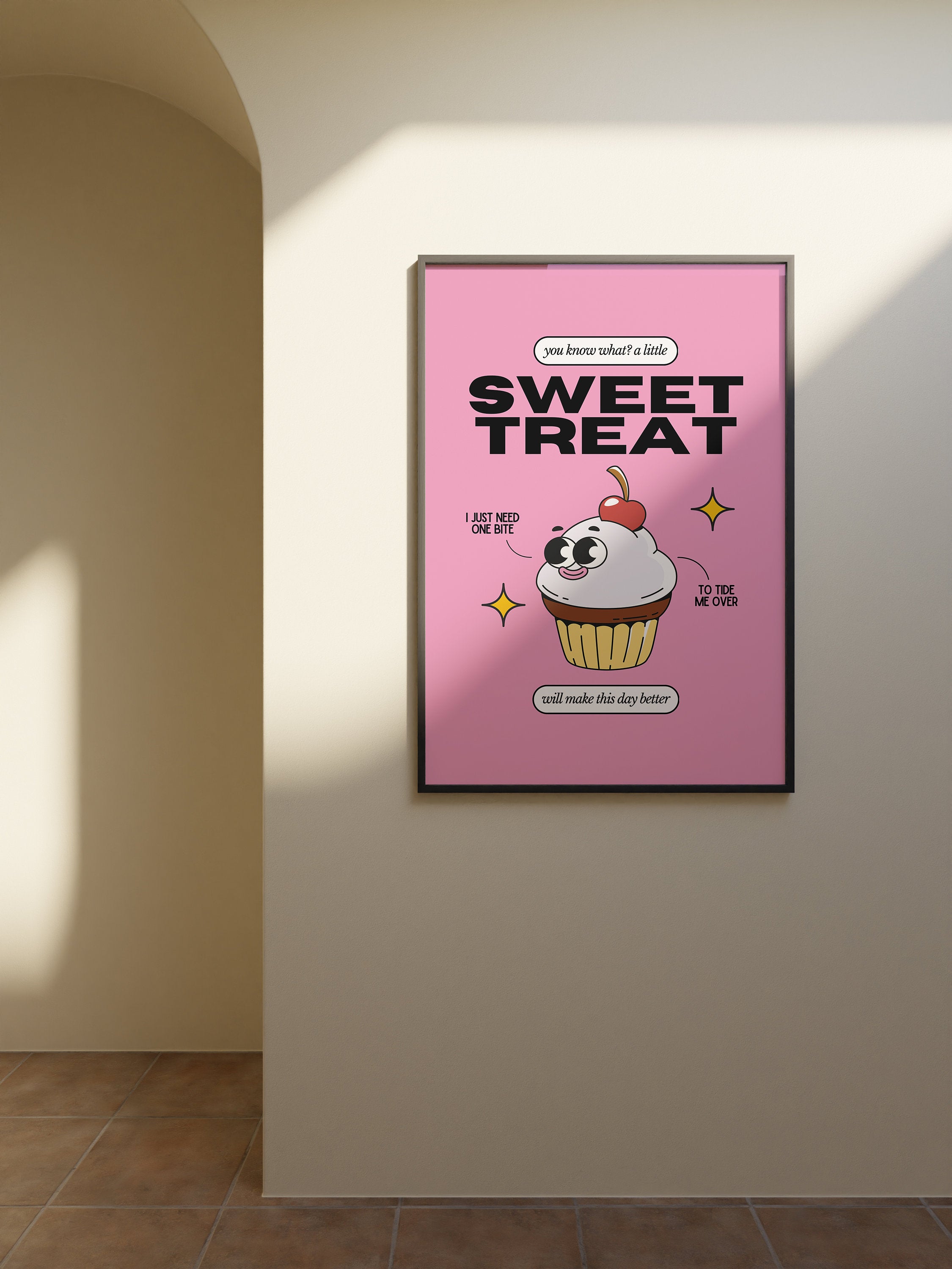 Aesthetic Art, Sweet Treat Art, Kitchen Wall Print, Minimalist Cartoon, Cupcake Art Print, Retro Cupcake Art, Wall Art Print, Retro Cartoon