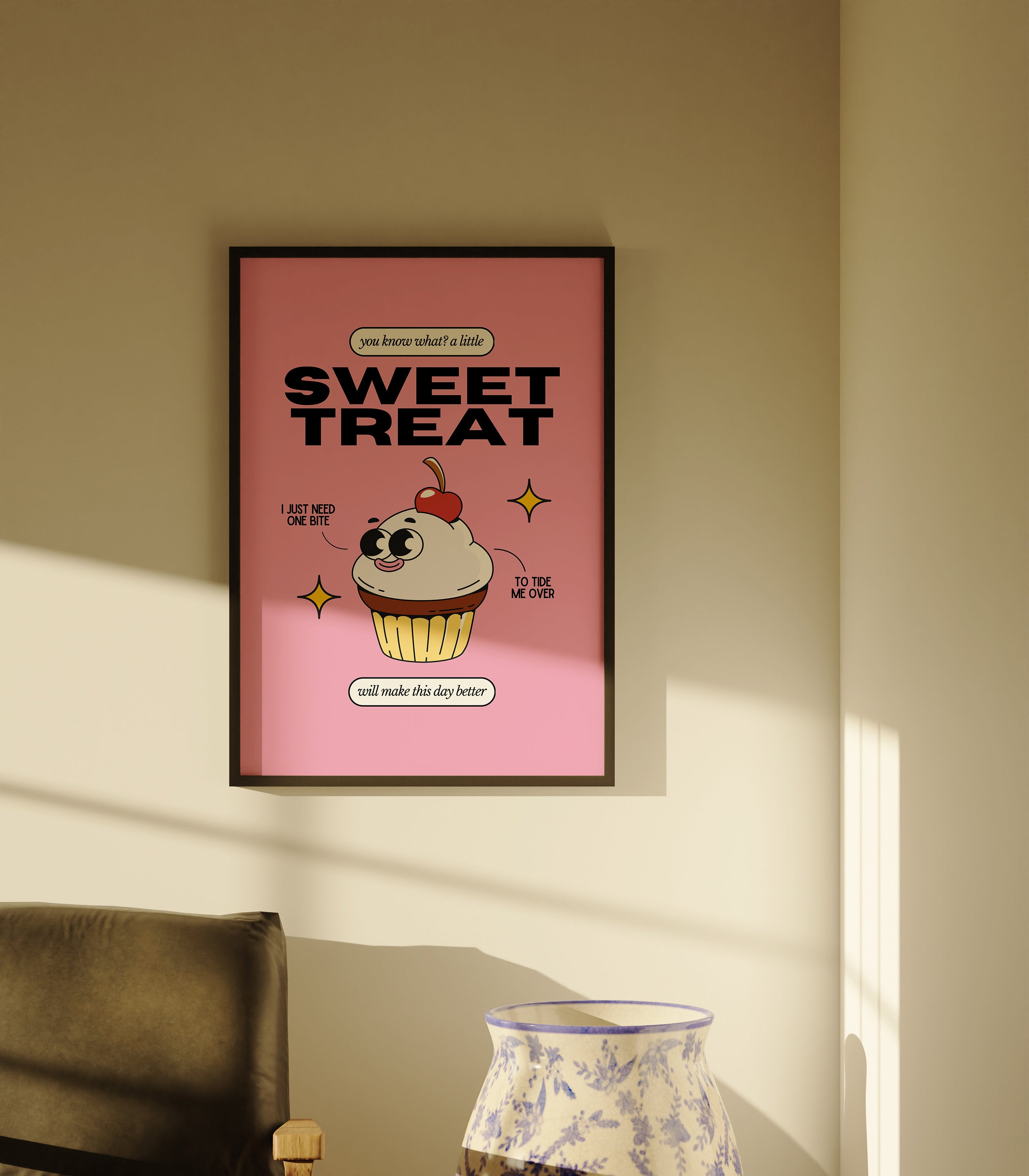 Aesthetic Art, Sweet Treat Art, Kitchen Wall Print, Minimalist Cartoon, Cupcake Art Print, Retro Cupcake Art, Wall Art Print, Retro Cartoon