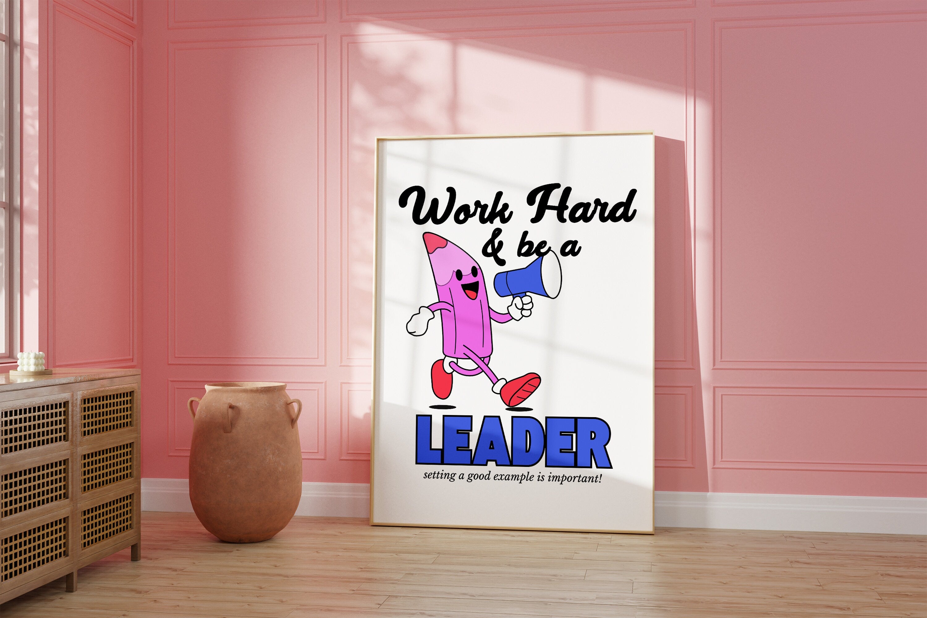 Classroom Art, Kids Room Art, Downloadable Print, Cartoon Art, Be a Leader Print, Trendy Posters, Vintage Mascot Art, Cute Positive Poster