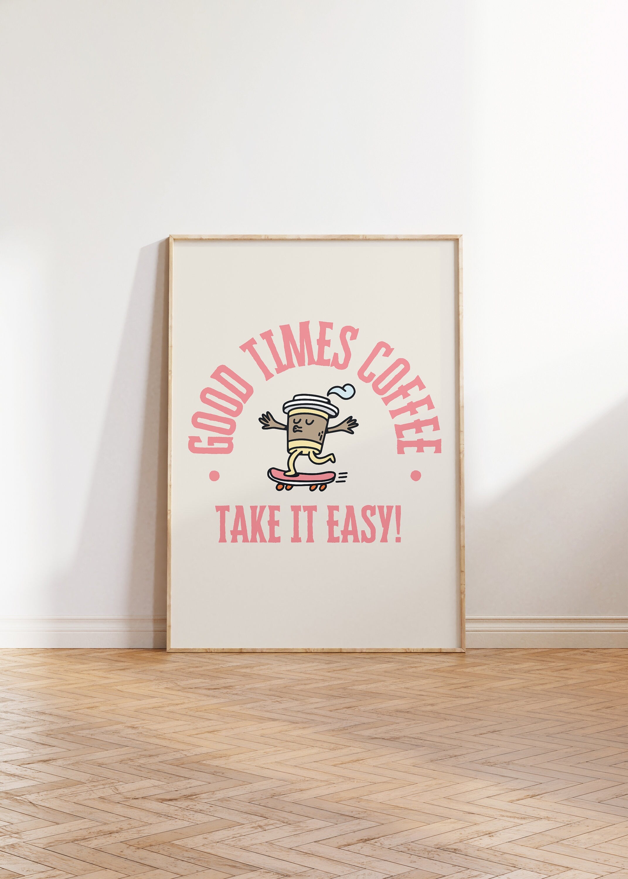 Good things happen after coffee-Digital Prints-Retro Art Quote-Office A-Kitchen Art-Coffee Art Print-Coffee Cartoon Print-Retro Wall Art