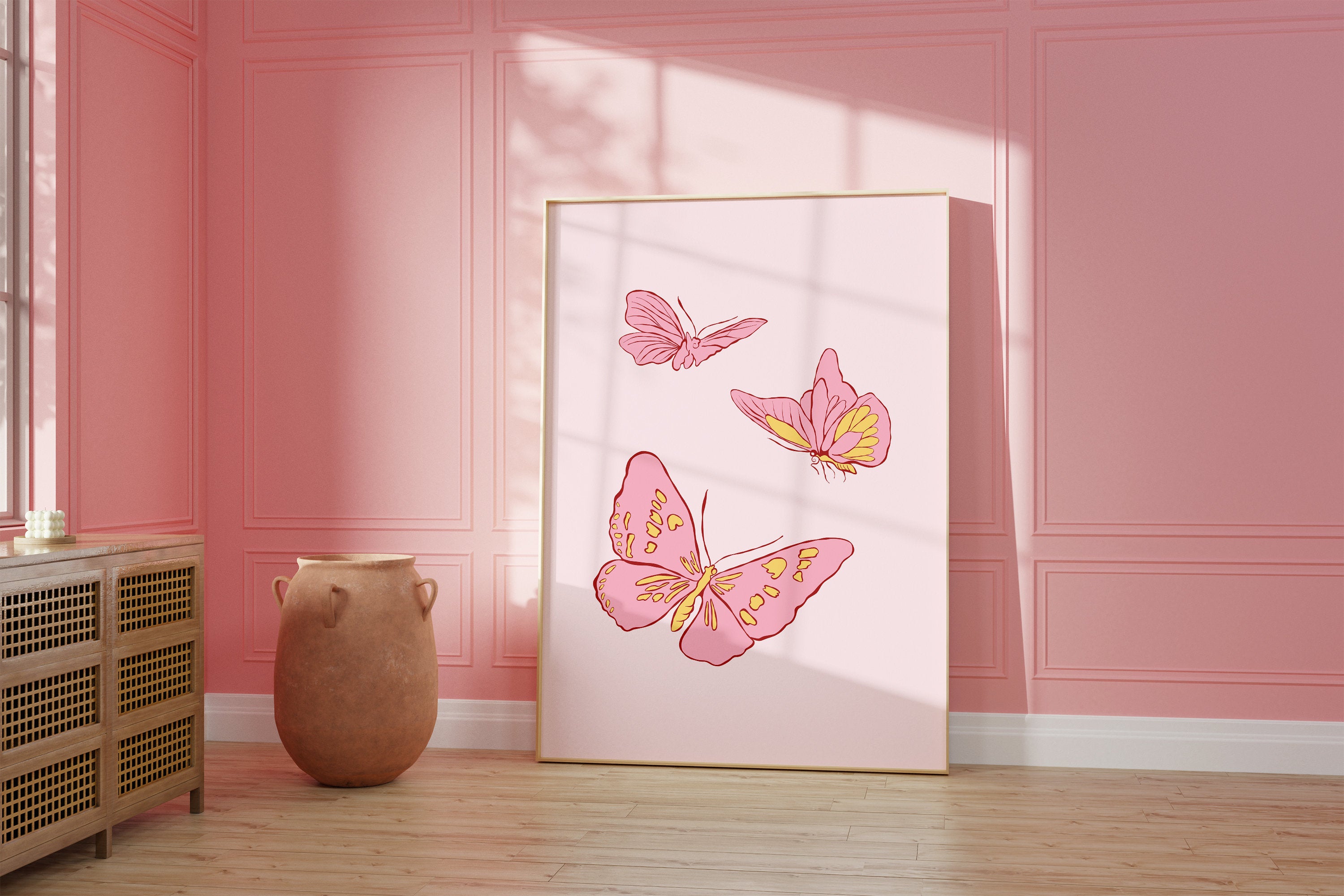 Butterfly Art, Animal Prints, Trendy Animal Prints, Pink Butterfly Art, Girly Trendy Art Print, Girls Room Art Print, Minimal Butterfly Art