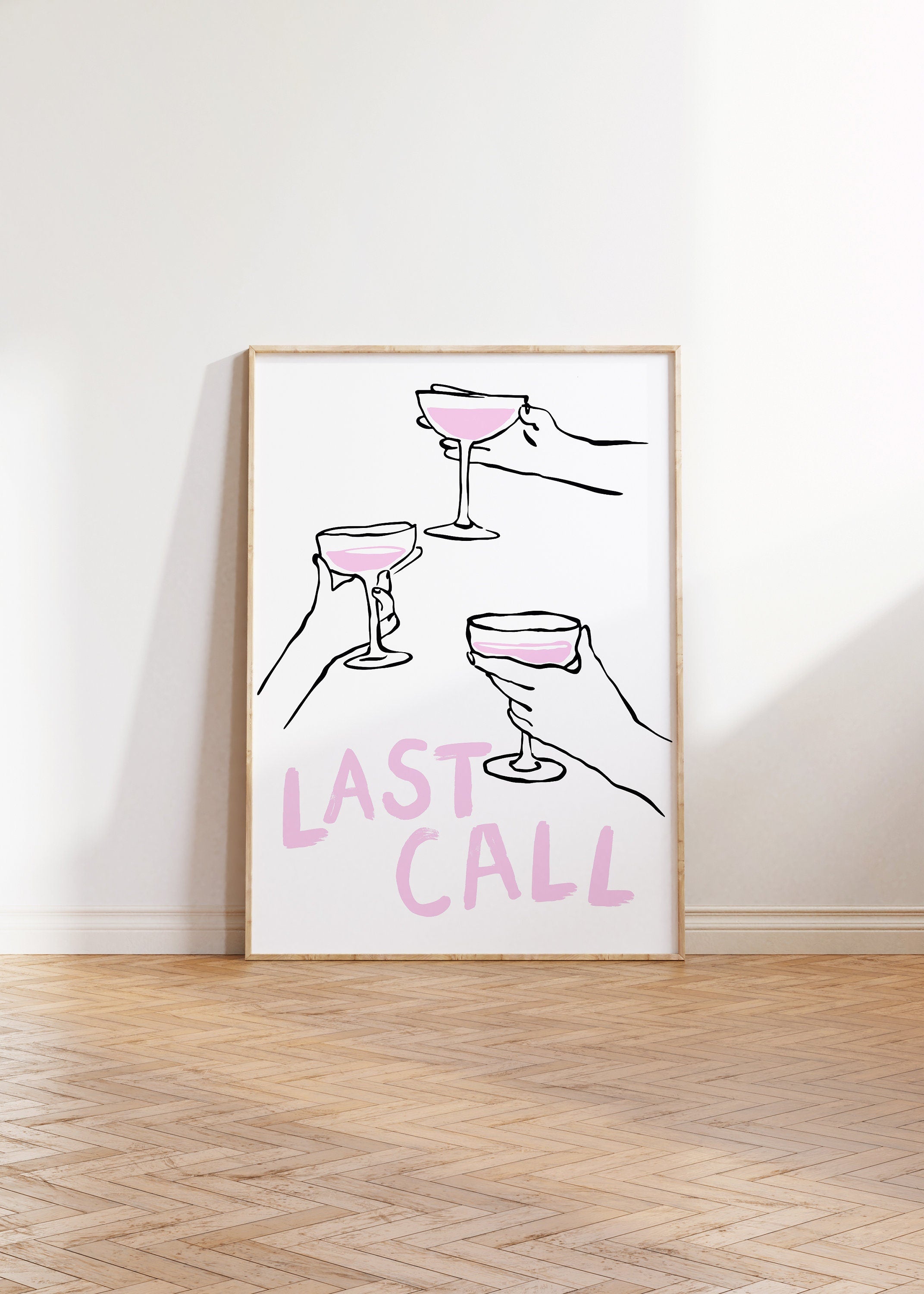 Last Call Wall Art Download, Scribbled Print, Fun Kitchen Printables, Bar Cart Prints, Pink Beige Art, Trendy Bar Cart Gift, Bar Cart Art