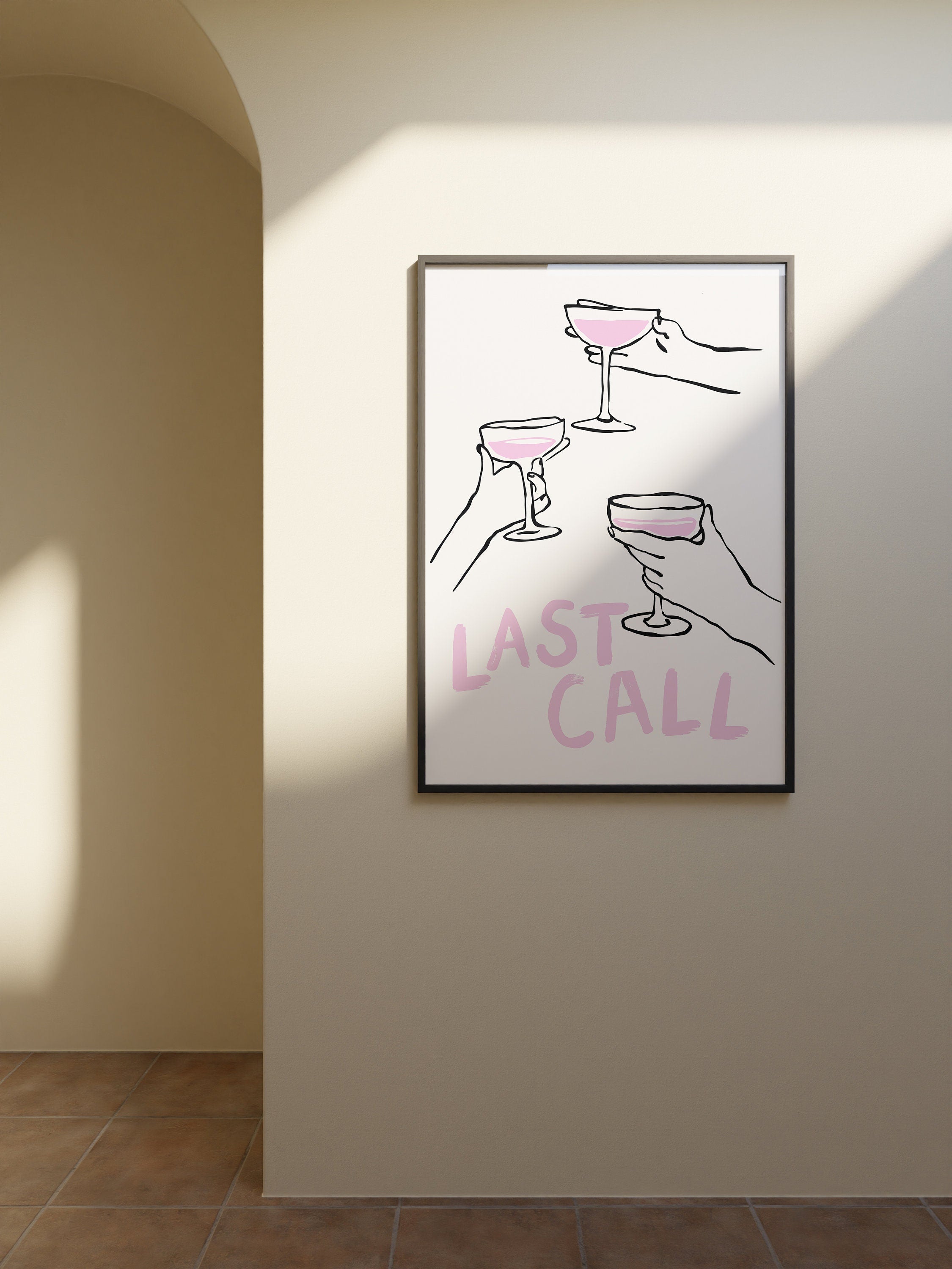 Last Call Wall Art Download, Scribbled Print, Fun Kitchen Printables, Bar Cart Prints, Pink Beige Art, Trendy Bar Cart Gift, Bar Cart Art