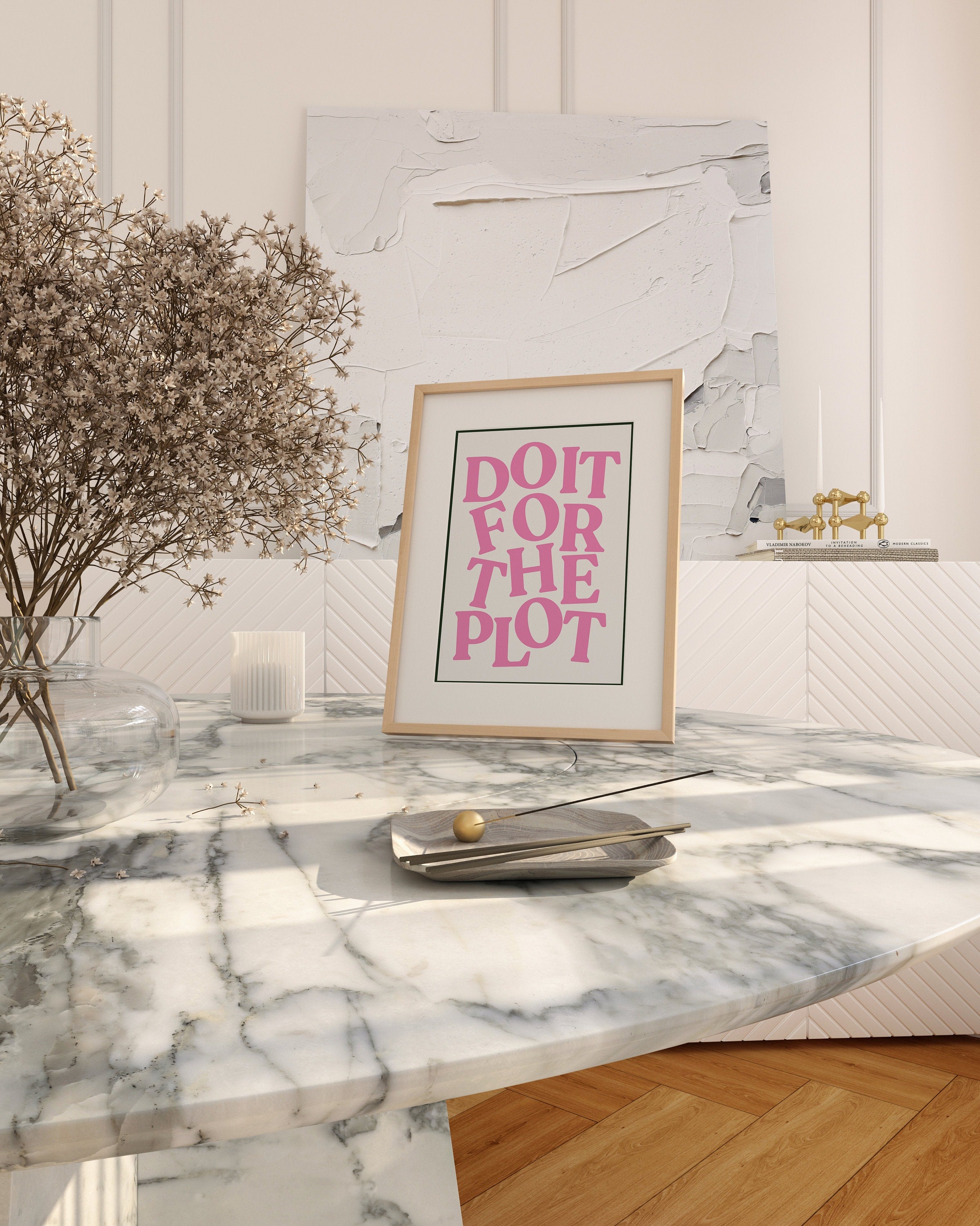 Do It For The Plot Print, Digital Download, Trendy Wall Art, Bar Cart Poster, Preppy Pink Aesthetic, Girly Wall Art, Maximalist Pink Decor