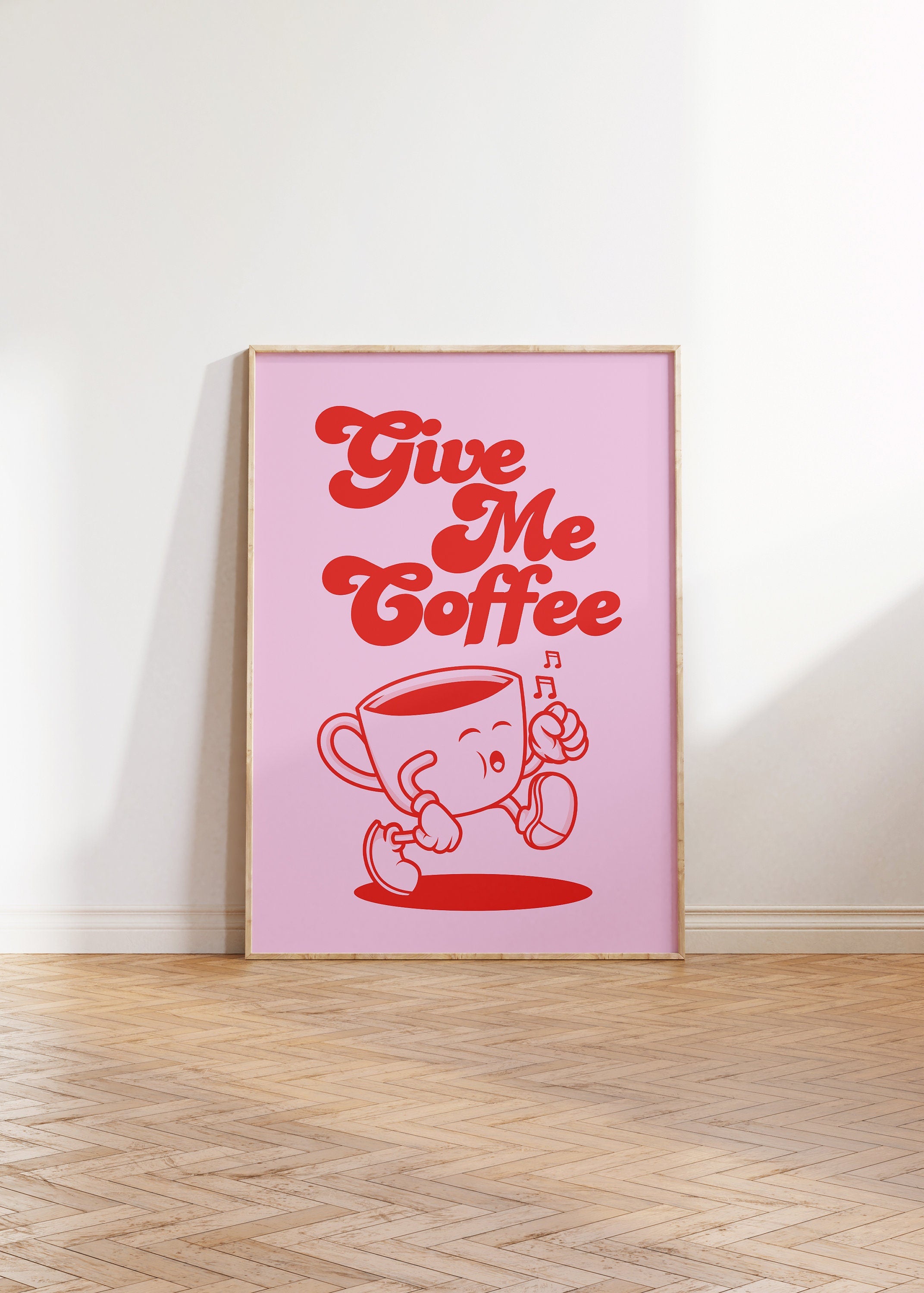 Coffee poster, Pink and red prints, Coffee bar print, Cartoon style, Coffee bar sign, Espresso depresso, Light pink art, Pink Kitchen Poster