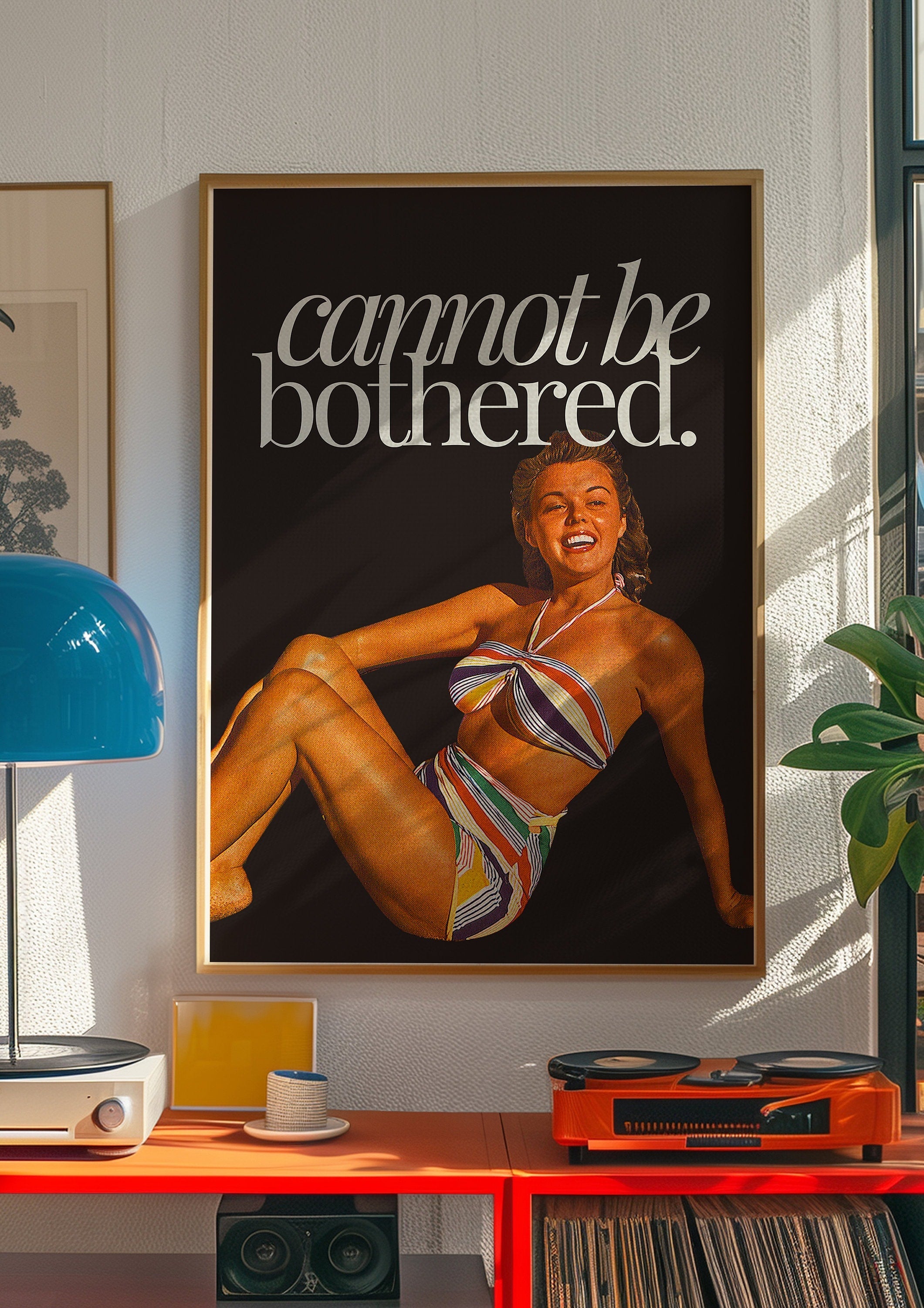 Can&#39;t Be Bothered, Retro Trendy Art, Apartment Art, Feminist Art, Living Room Decor, Aesthetic Print, Pulp Art Print, Retro Funny Art